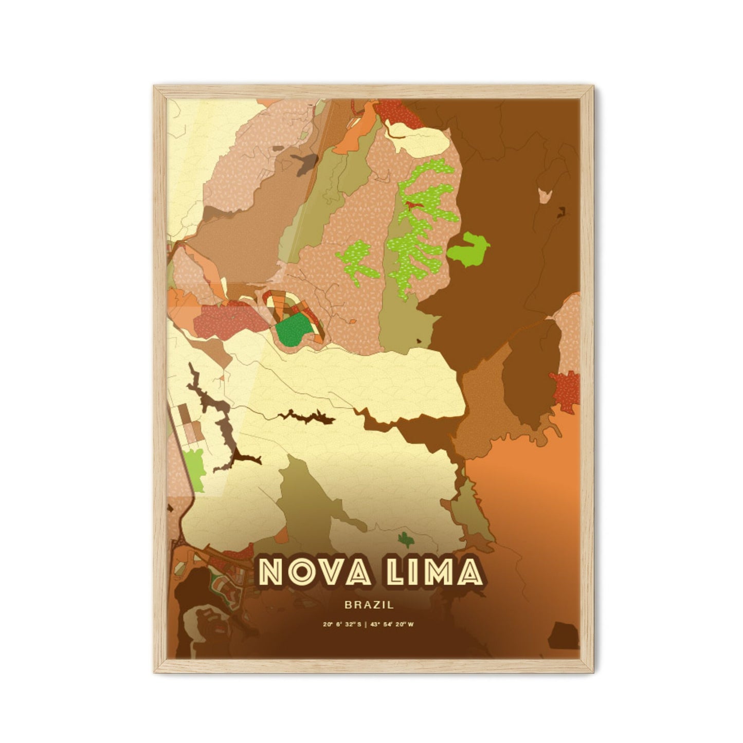 Colorful NOVA LIMA BRAZIL Fine Art Map Farmhouse