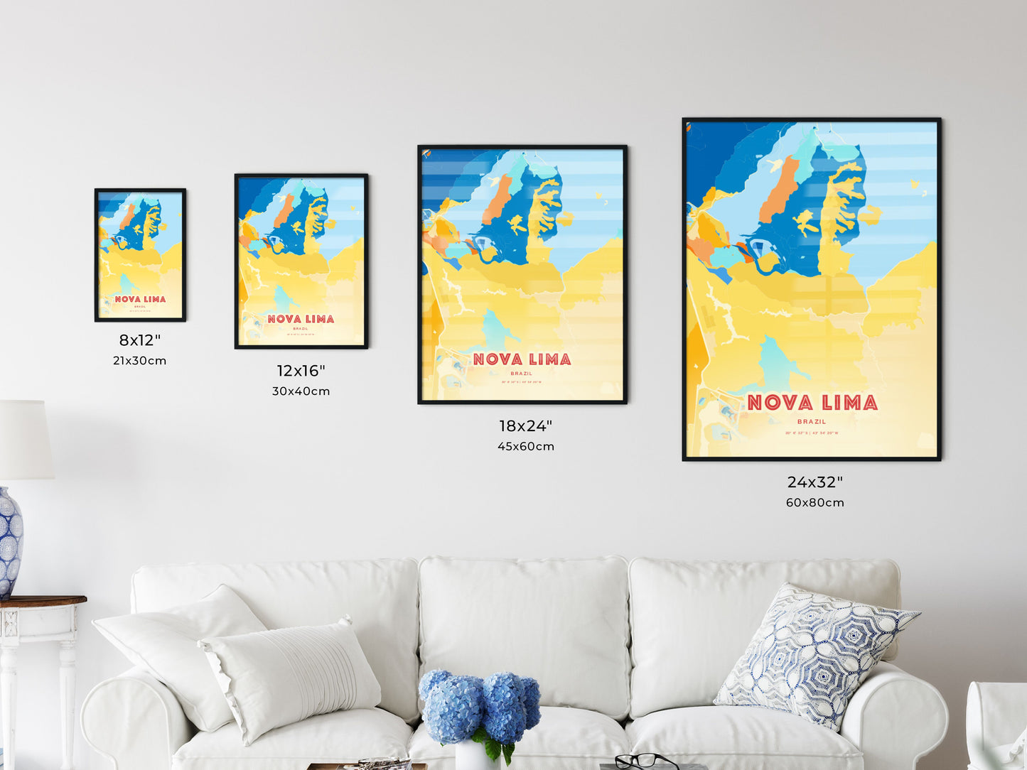 Colorful NOVA LIMA BRAZIL Fine Art Map Blue Orange