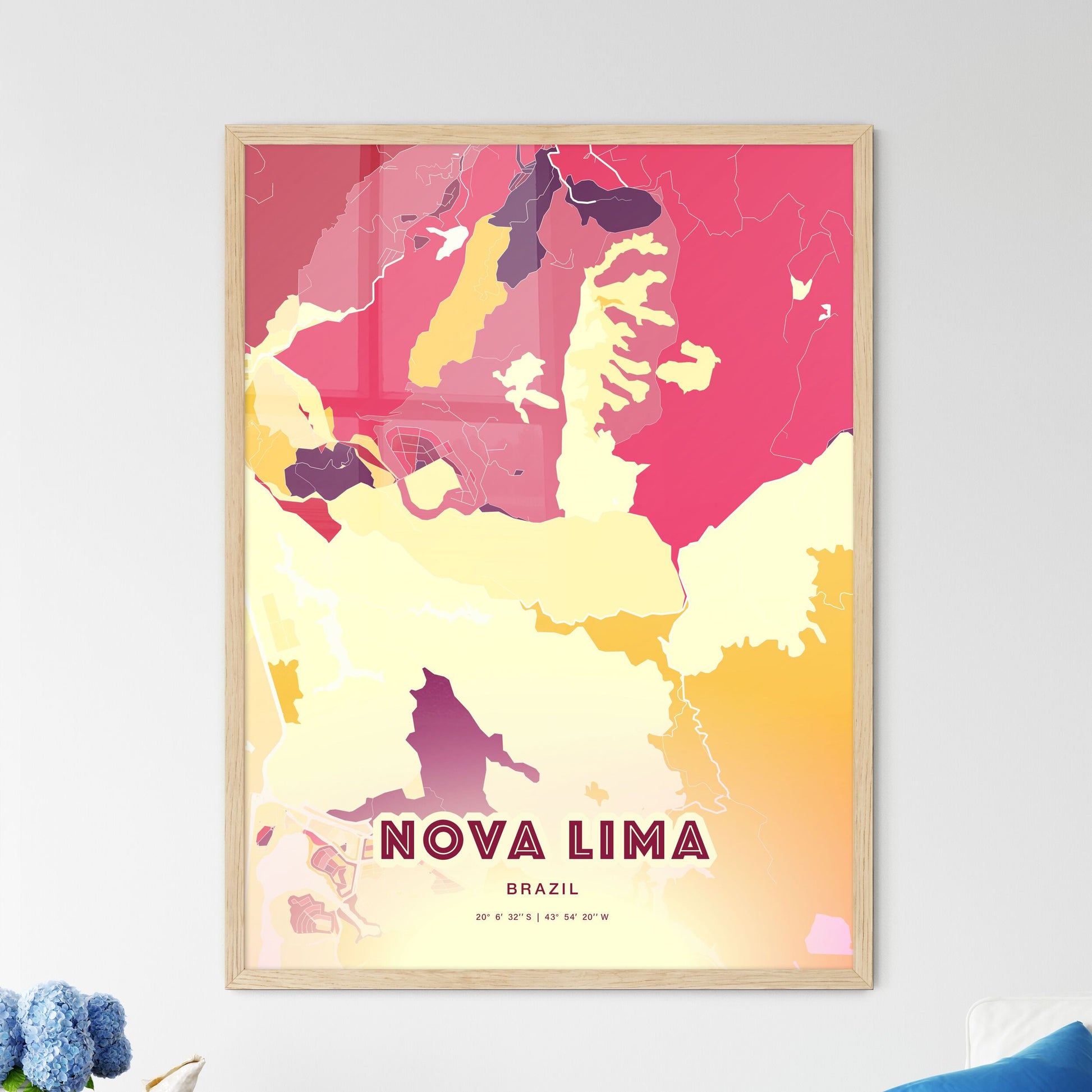 Colorful NOVA LIMA BRAZIL Fine Art Map Hot Red