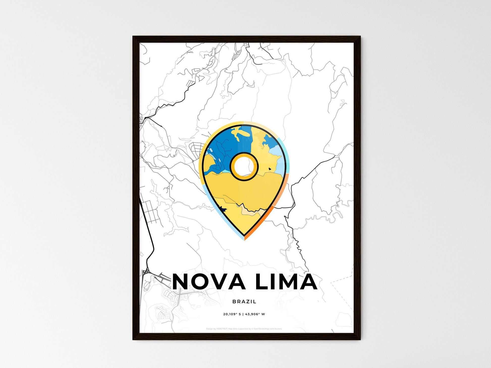 Nova Lima Brazil wedding art map with pointer icon