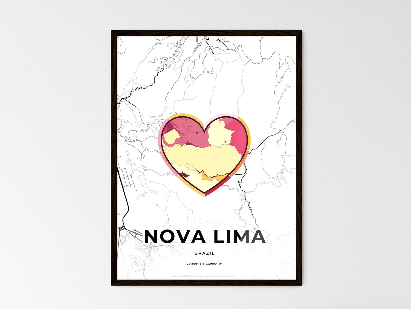 Nova Lima Brazil wedding art map with heart icon