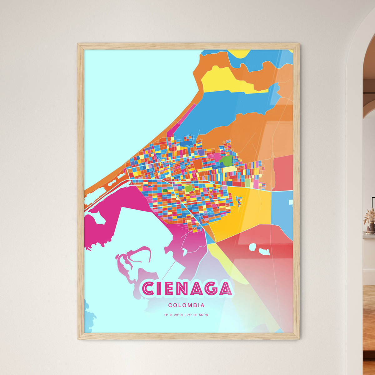 Colorful CIENAGA COLOMBIA Fine Art Map Crazy Colors