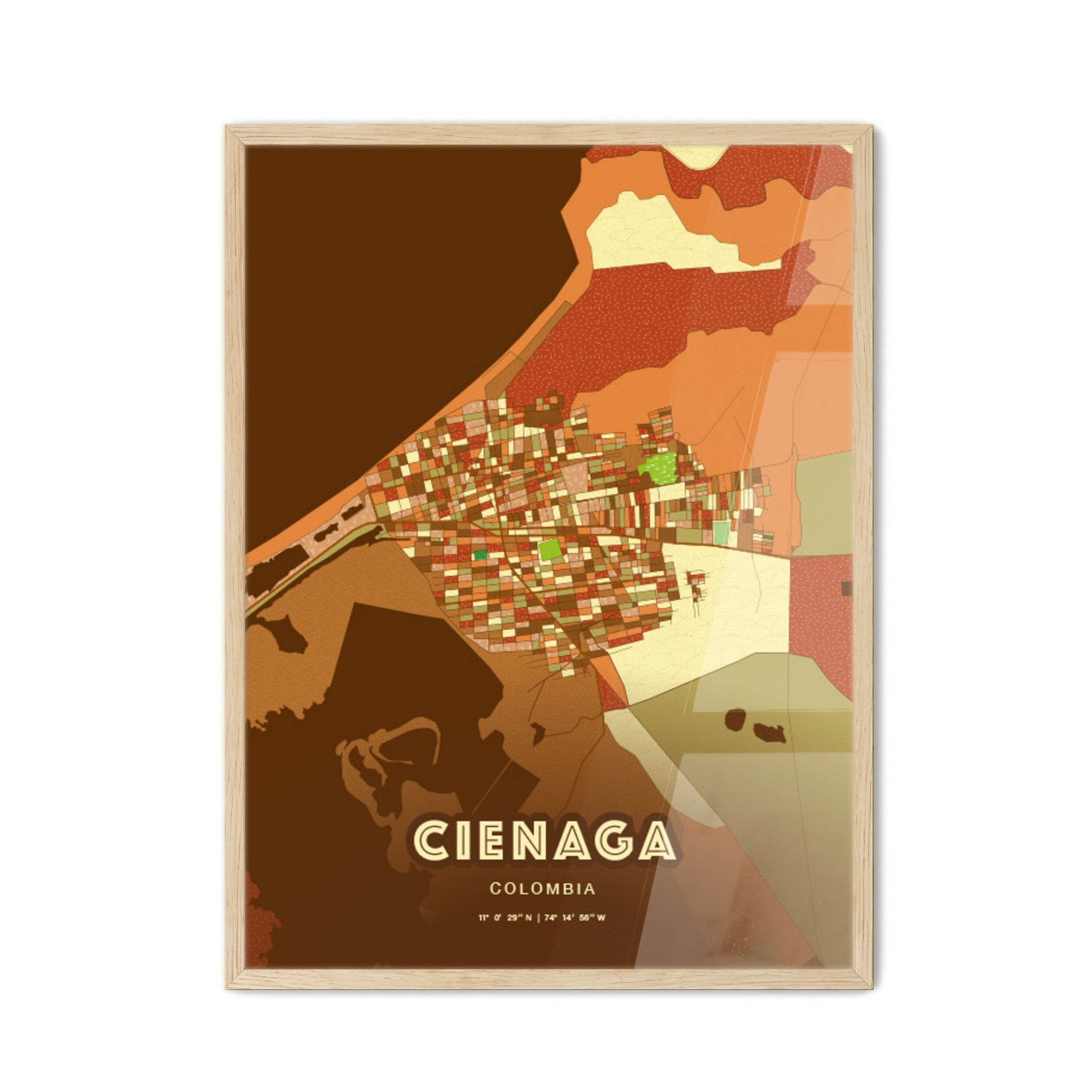 Colorful CIENAGA COLOMBIA Fine Art Map Farmhouse