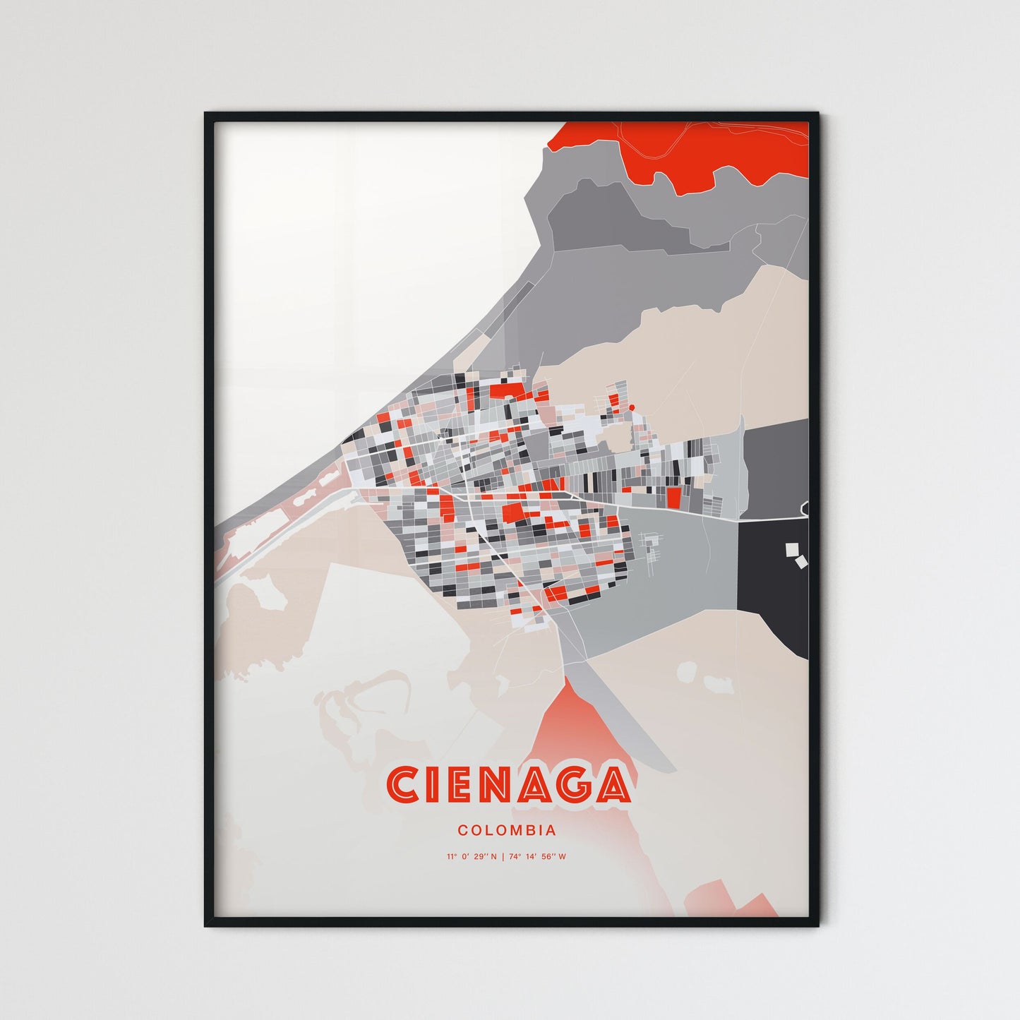 Colorful CIENAGA COLOMBIA Fine Art Map Modern