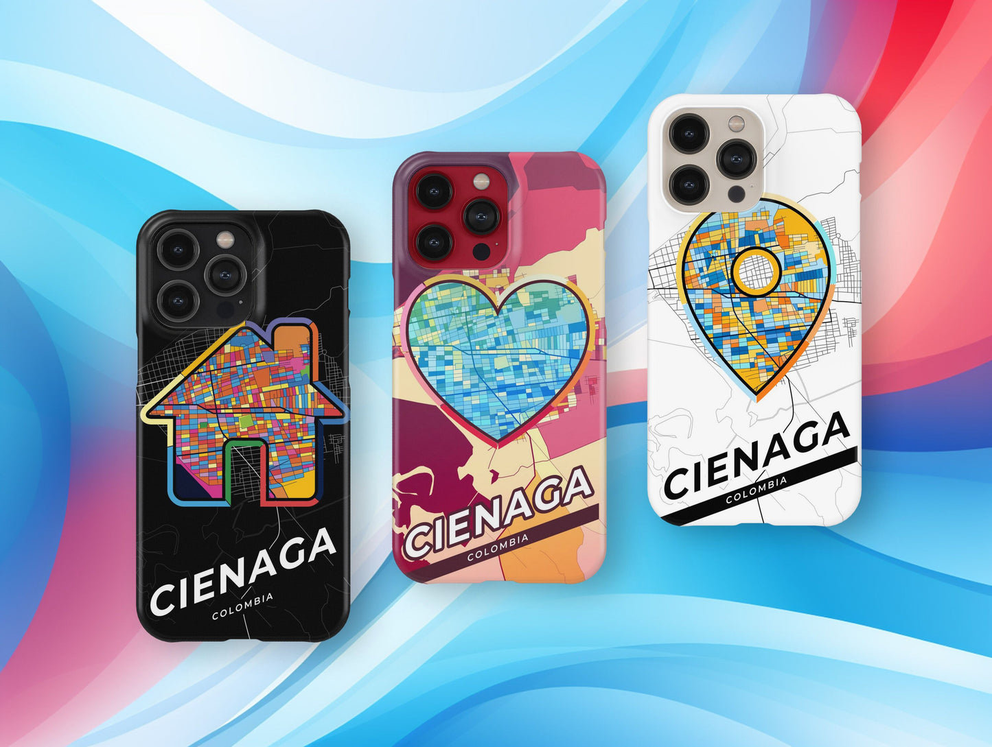 Cienaga Colombia slim phone case with colorful icon. Birthday, wedding or housewarming gift. Couple match cases.