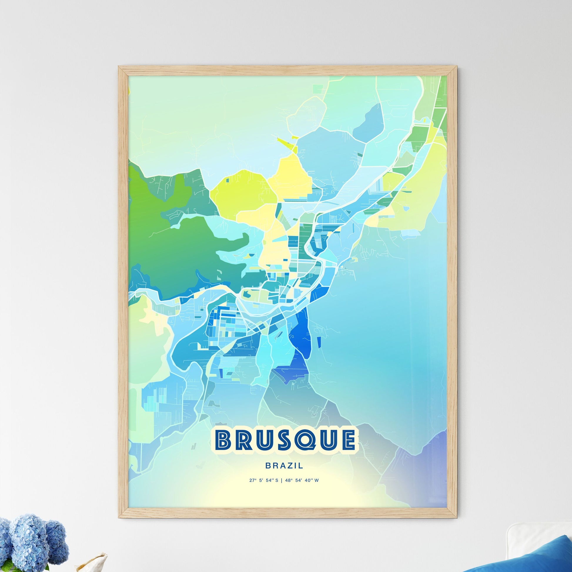 Colorful BRUSQUE BRAZIL Fine Art Map Cool Blue