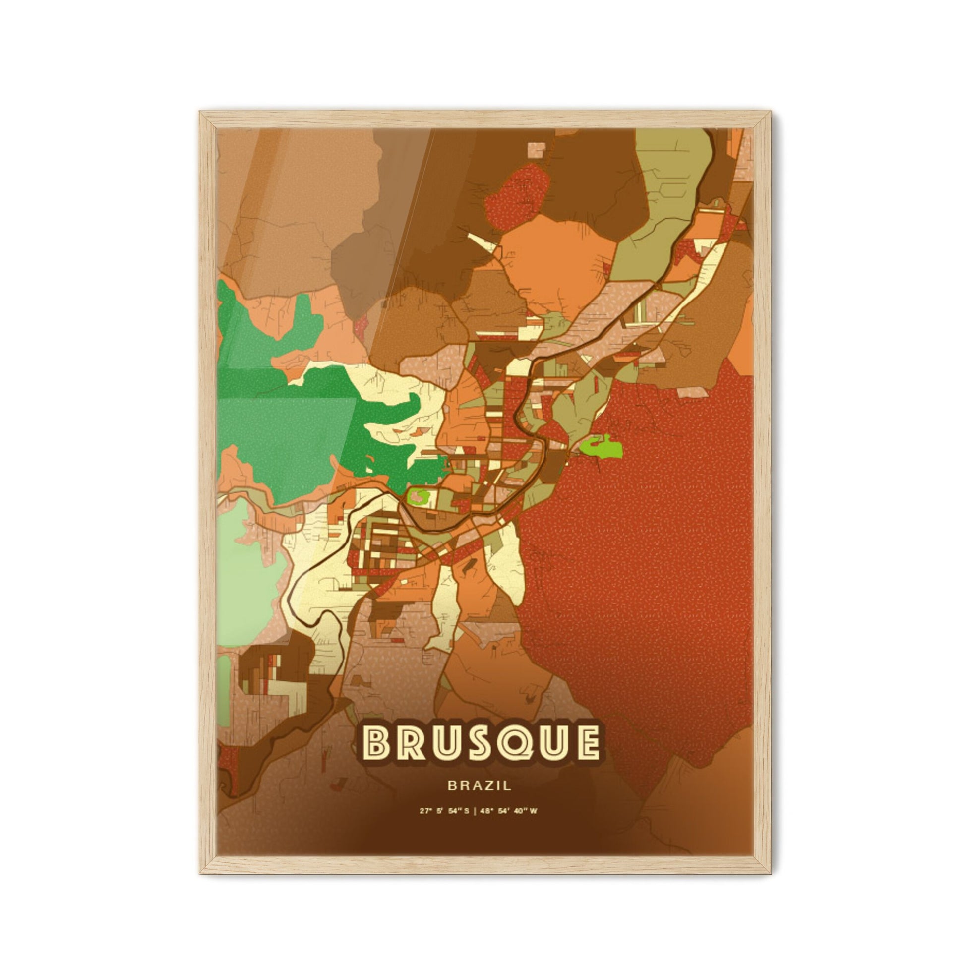 Colorful BRUSQUE BRAZIL Fine Art Map Farmhouse