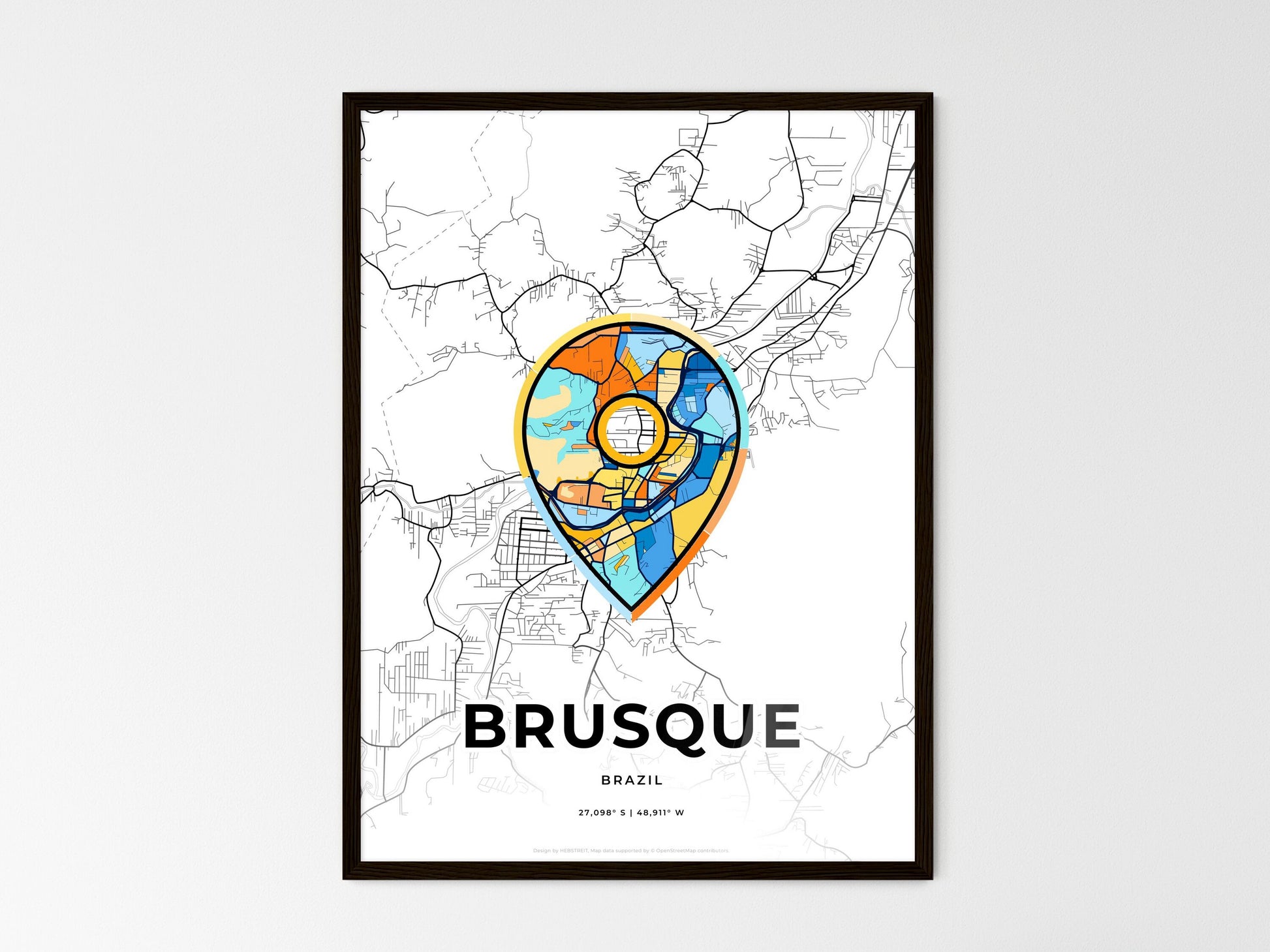 BRUSQUE BRAZIL minimal art map with a colorful icon. Where it all began, Couple map gift. Style 1