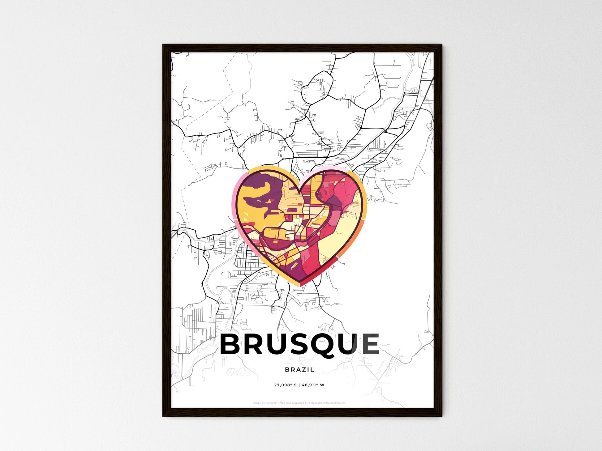 BRUSQUE BRAZIL minimal art map with a colorful icon. Where it all began, Couple map gift. Style 2