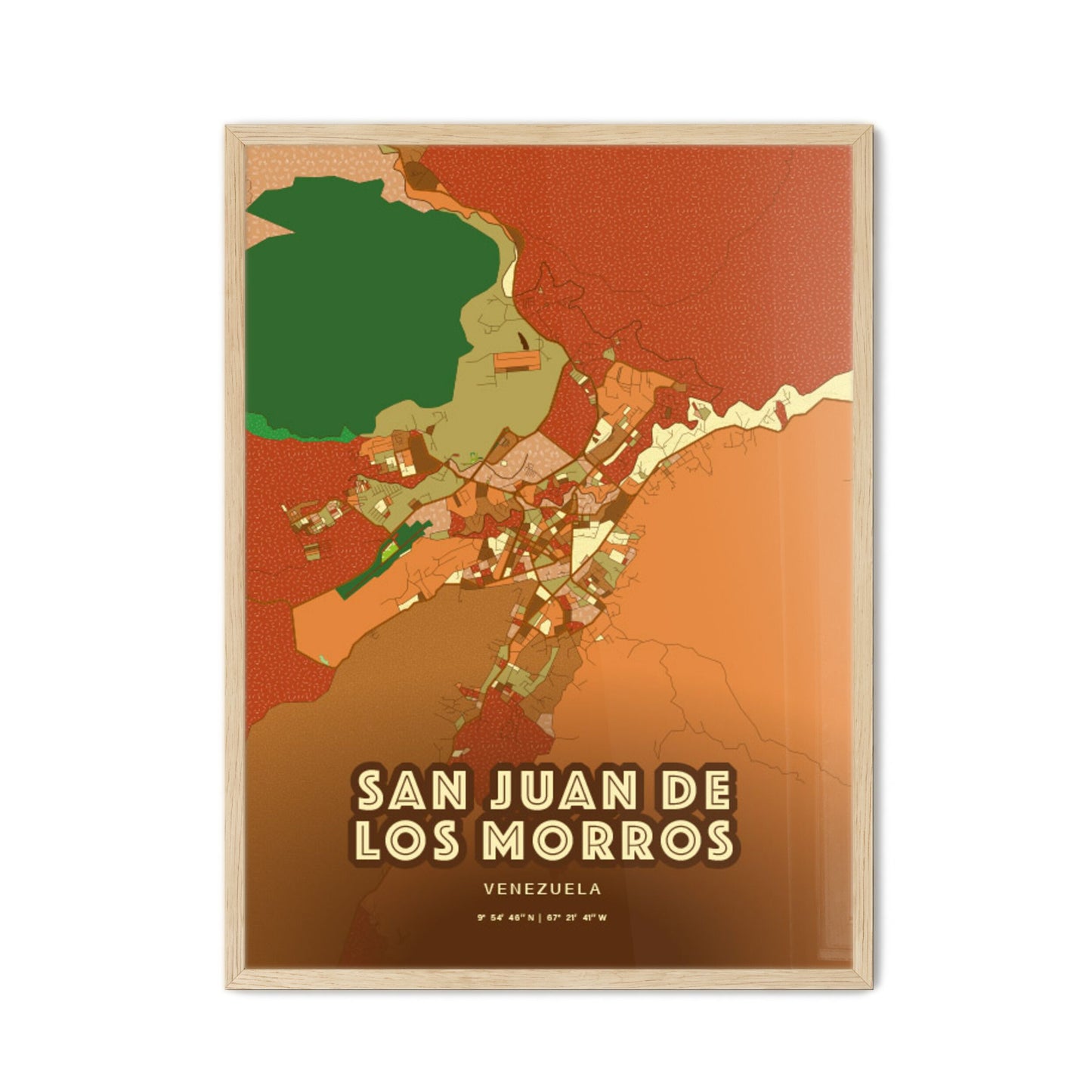 Colorful SAN JUAN DE LOS MORROS VENEZUELA Fine Art Map Farmhouse