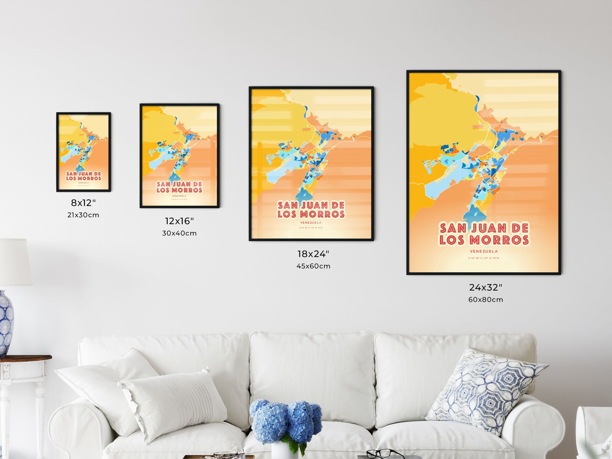 Colorful SAN JUAN DE LOS MORROS VENEZUELA Fine Art Map Blue Orange