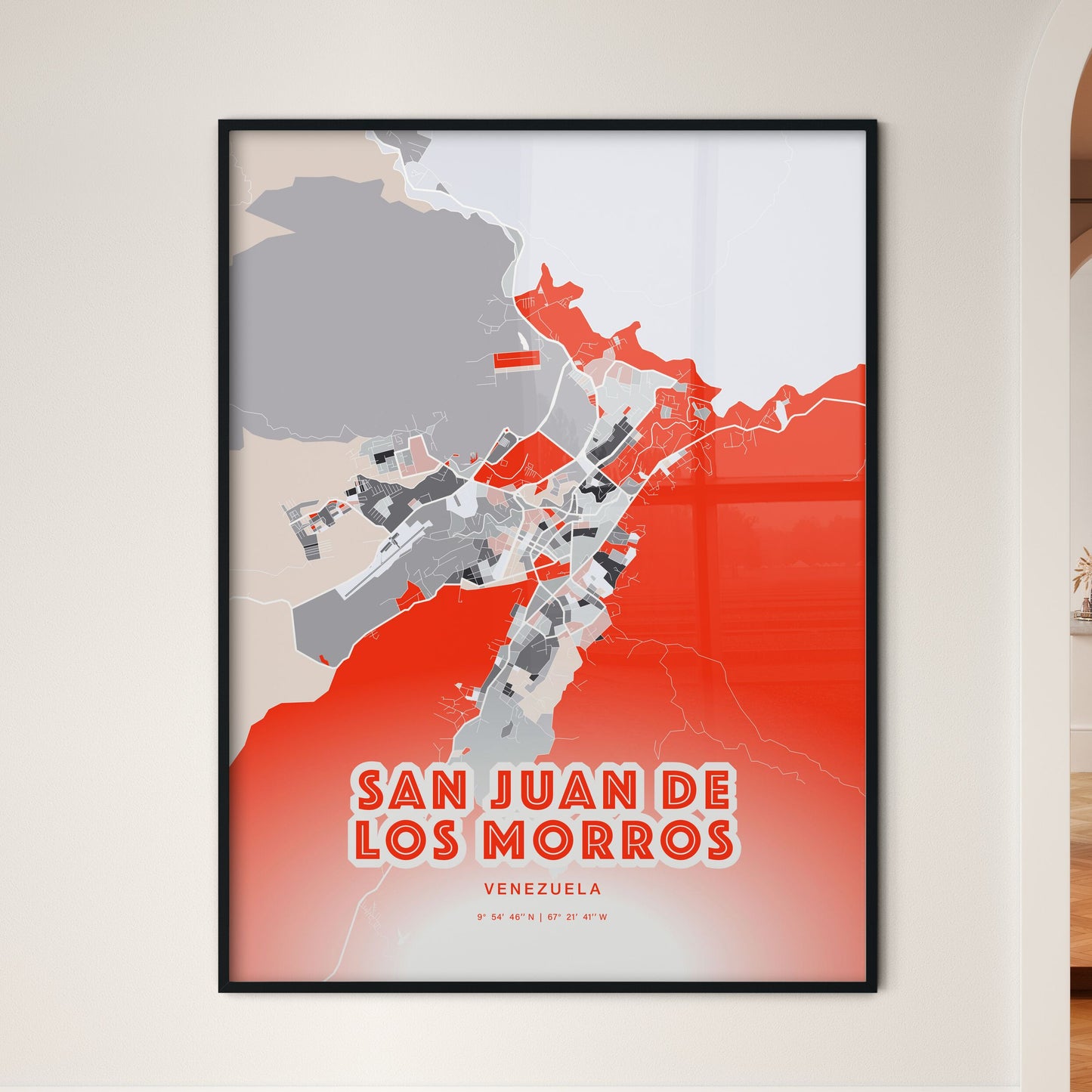 Colorful SAN JUAN DE LOS MORROS VENEZUELA Fine Art Map Modern