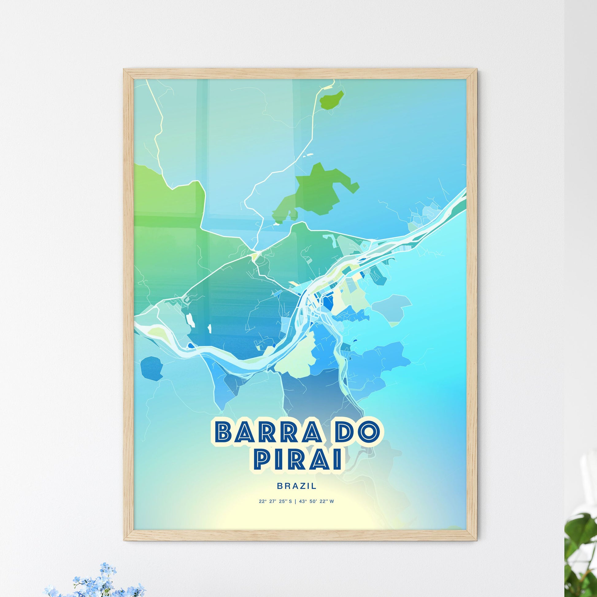 Colorful BARRA DO PIRAI BRAZIL Fine Art Map Cool Blue