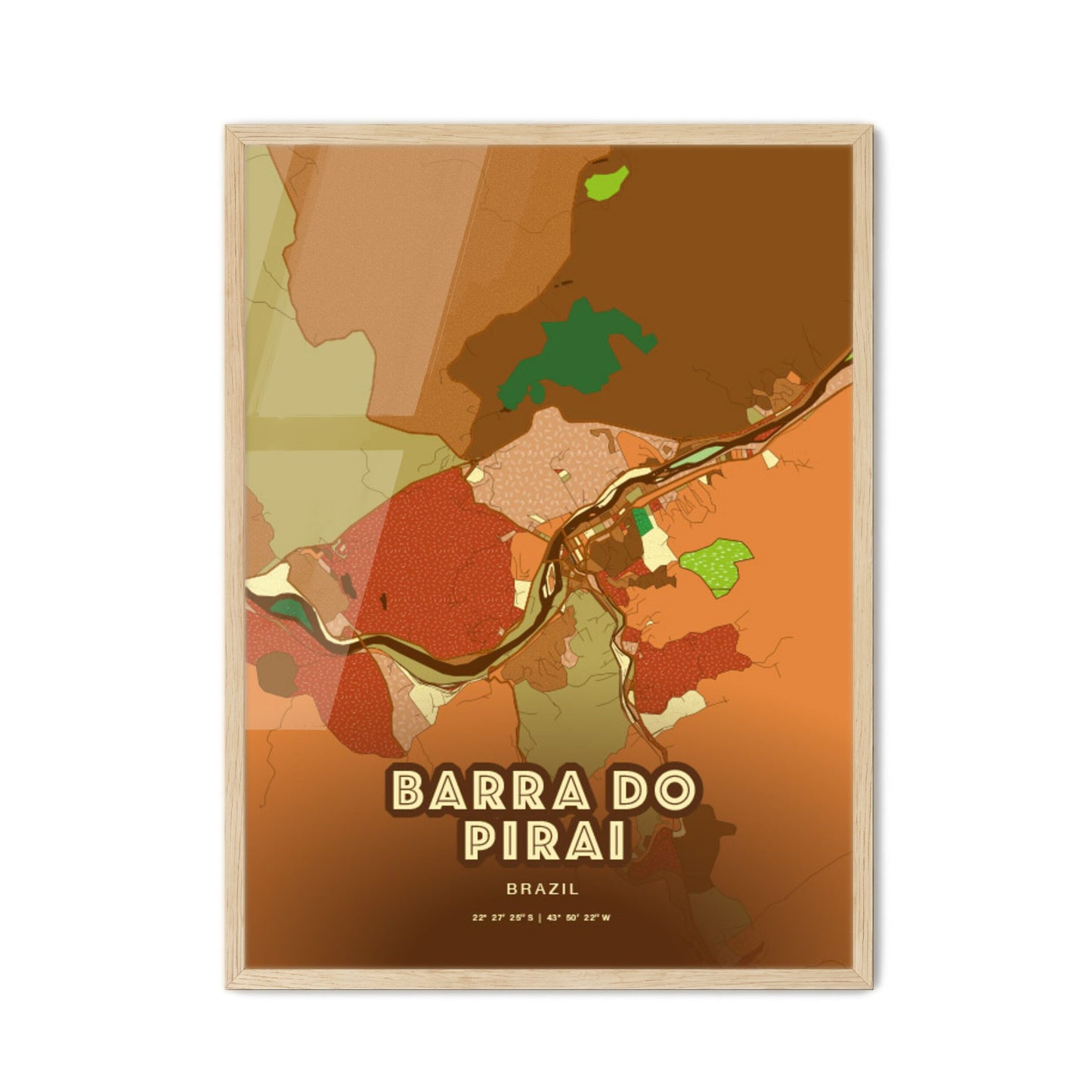 Colorful BARRA DO PIRAI BRAZIL Fine Art Map Farmhouse