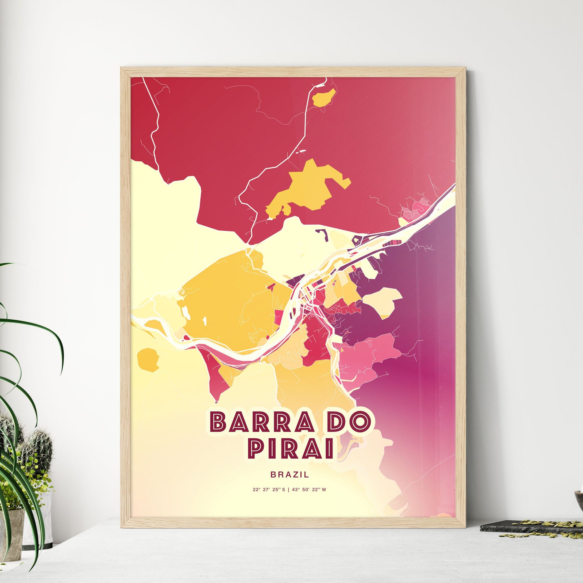 Colorful BARRA DO PIRAI BRAZIL Fine Art Map Hot Red