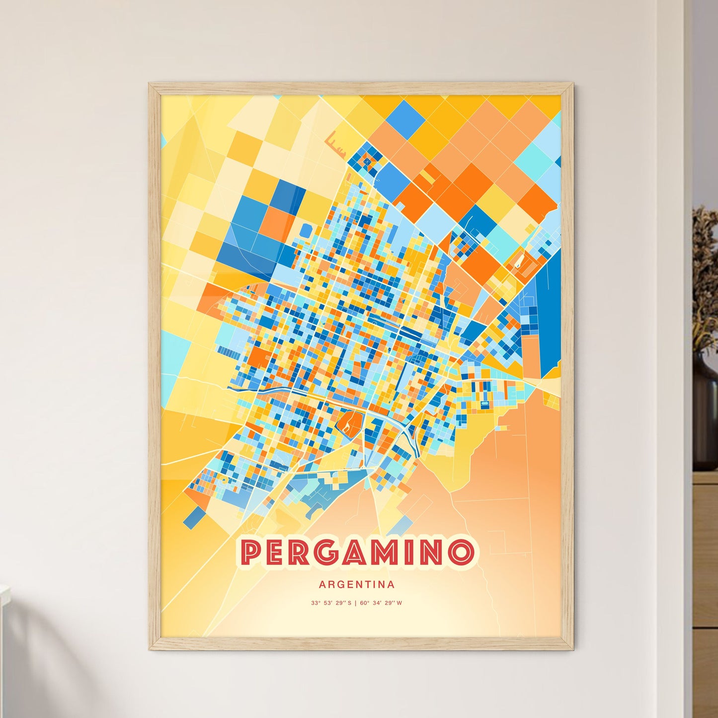 Colorful PERGAMINO ARGENTINA Fine Art Map Blue Orange