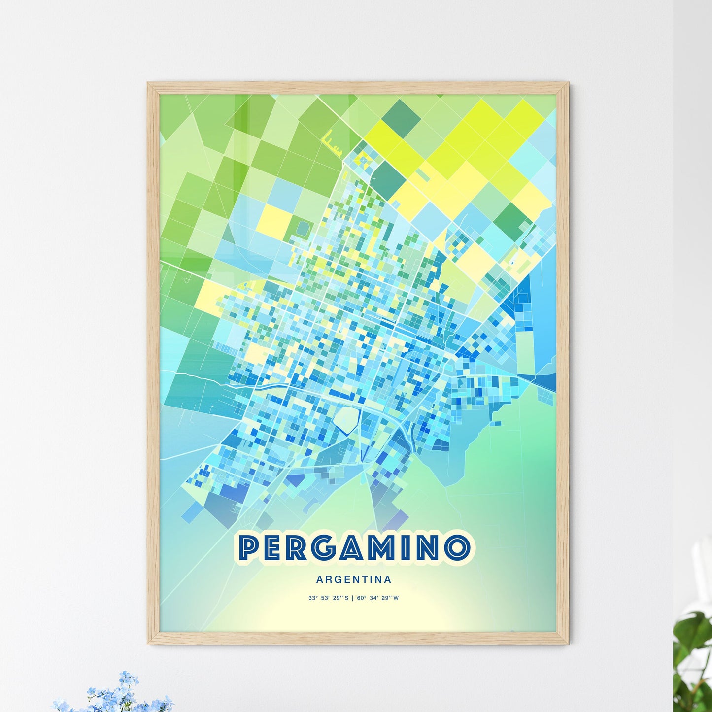 Colorful PERGAMINO ARGENTINA Fine Art Map Cool Blue