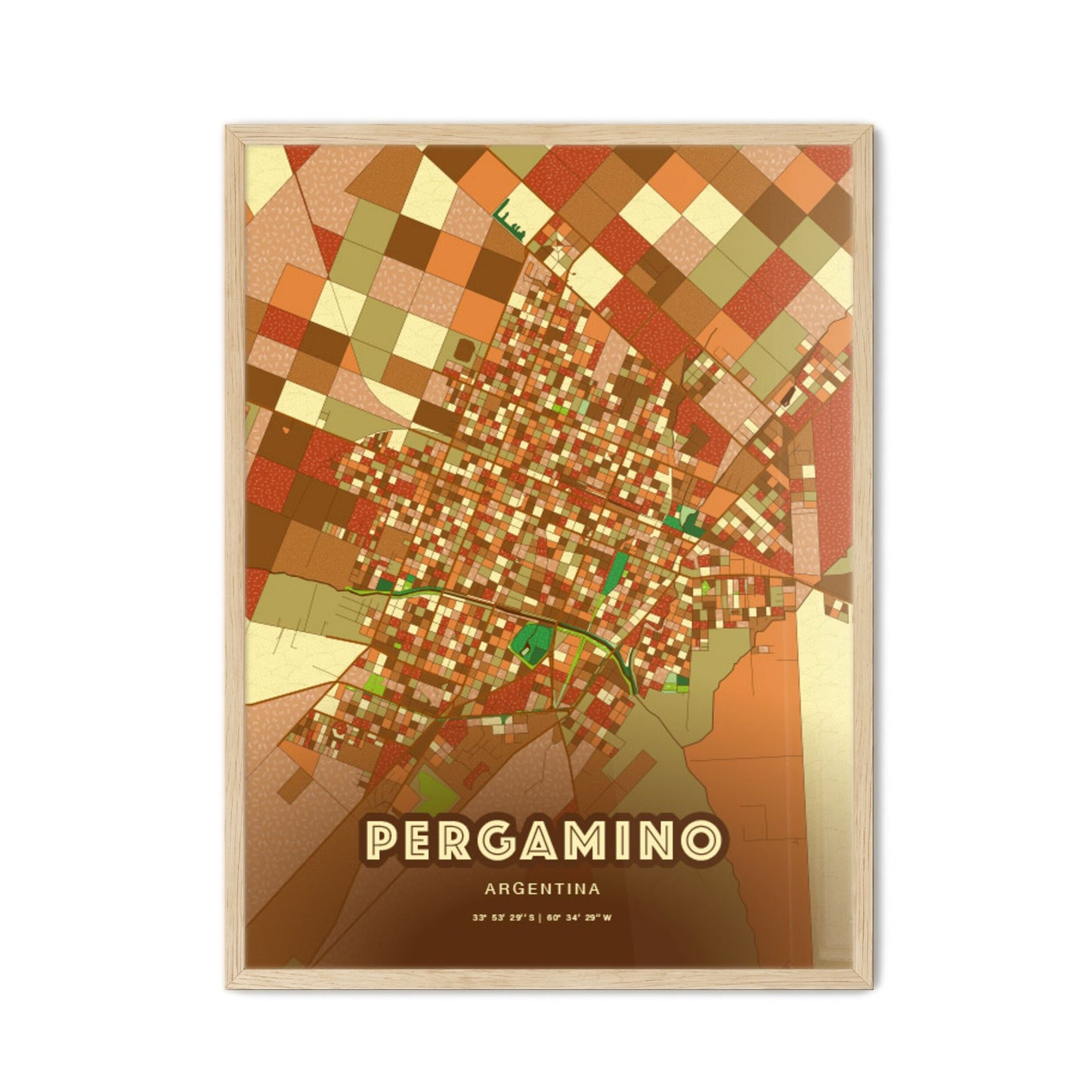 Colorful PERGAMINO ARGENTINA Fine Art Map Farmhouse