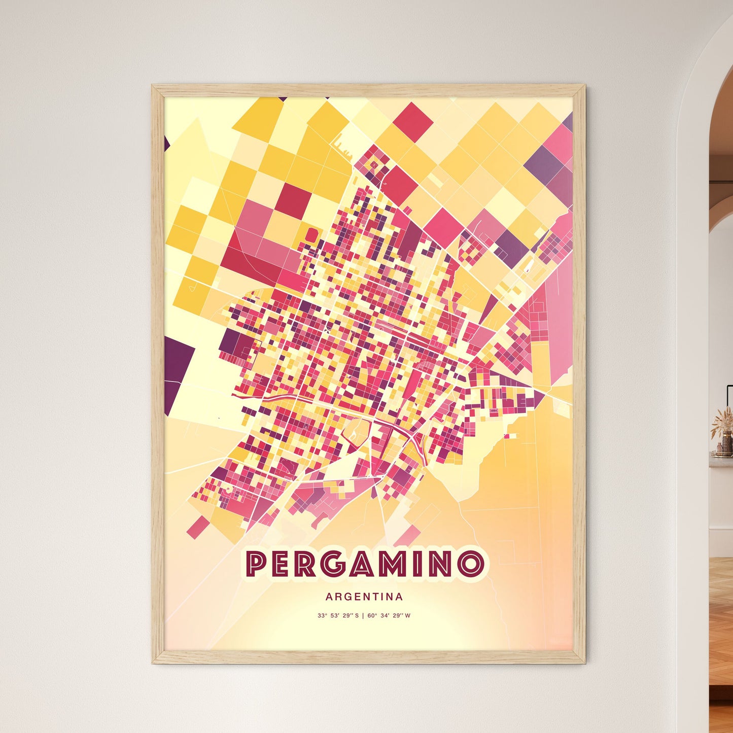 Colorful PERGAMINO ARGENTINA Fine Art Map Hot Red