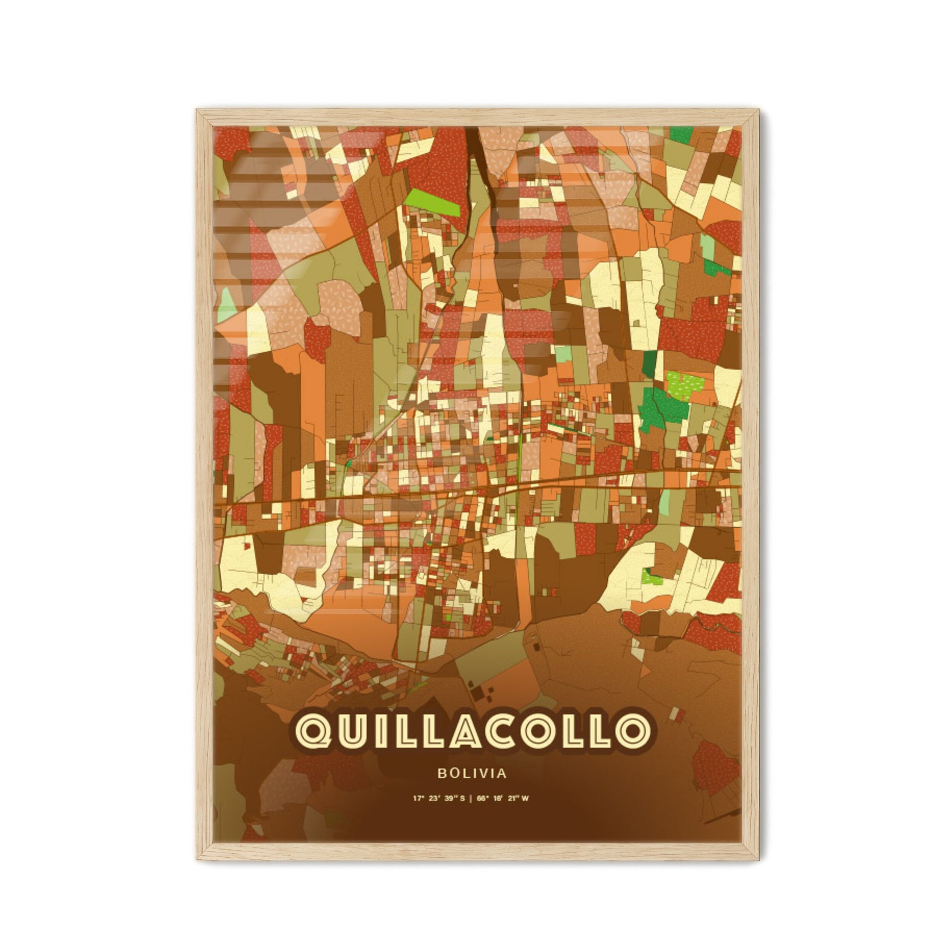 Colorful QUILLACOLLO BOLIVIA Fine Art Map Farmhouse