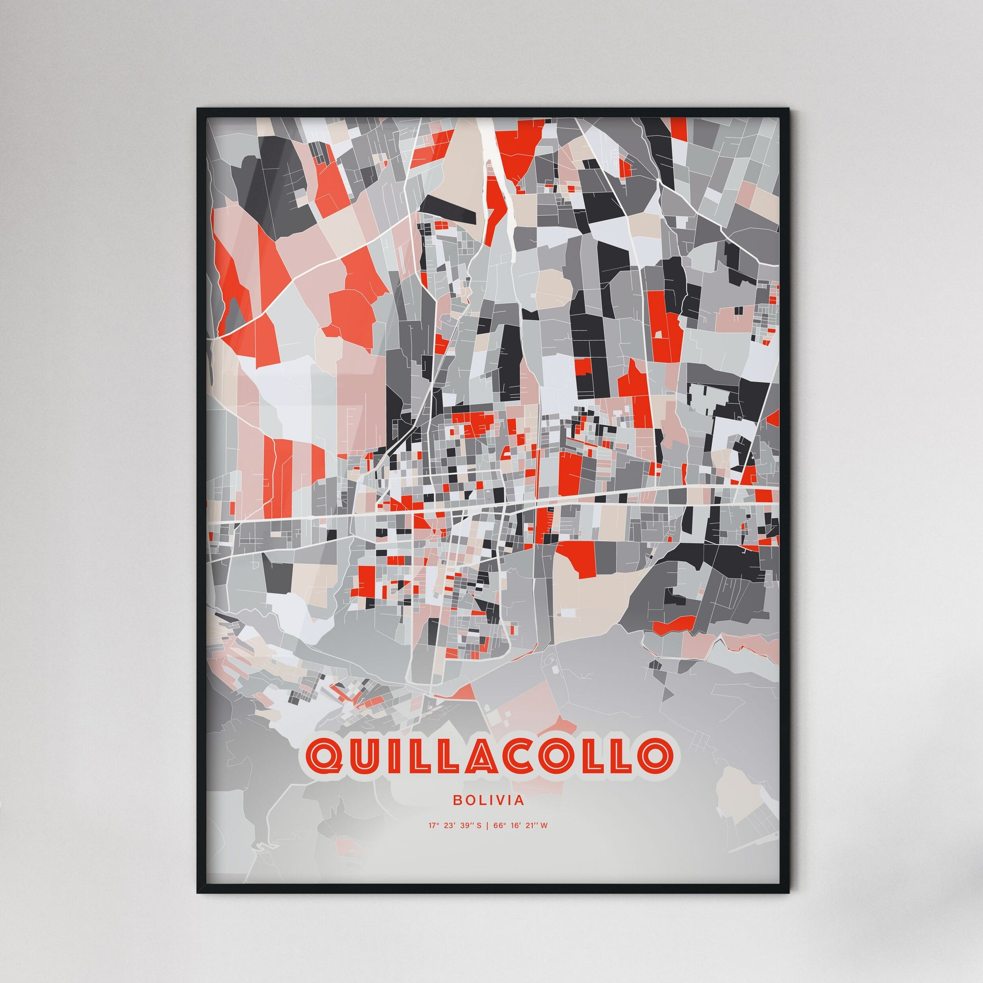 Colorful QUILLACOLLO BOLIVIA Fine Art Map Modern