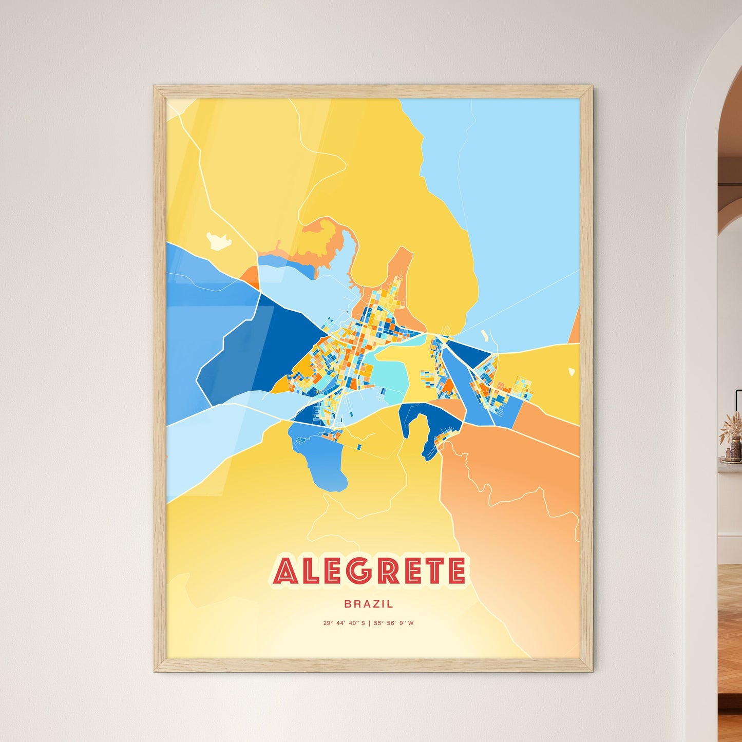 Colorful ALEGRETE BRAZIL Fine Art Map Blue Orange