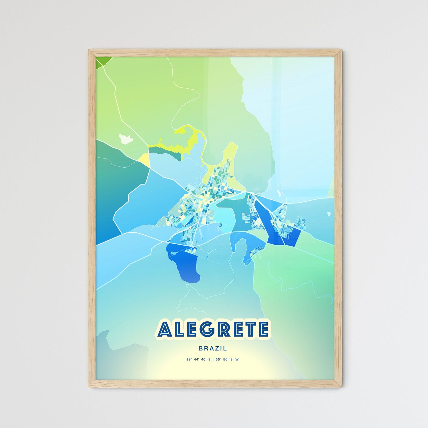 Colorful ALEGRETE BRAZIL Fine Art Map Cool Blue