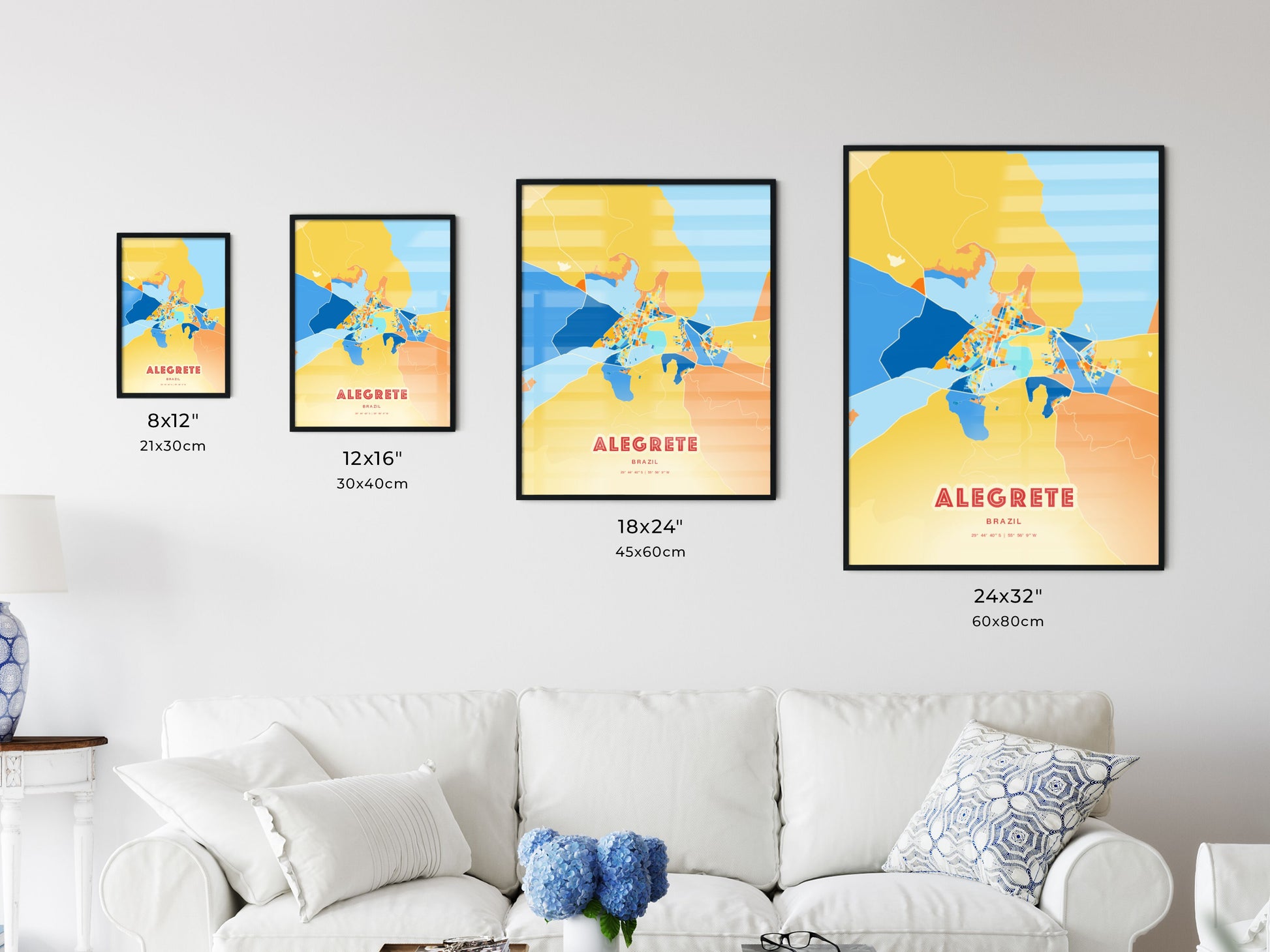 Colorful ALEGRETE BRAZIL Fine Art Map Blue Orange