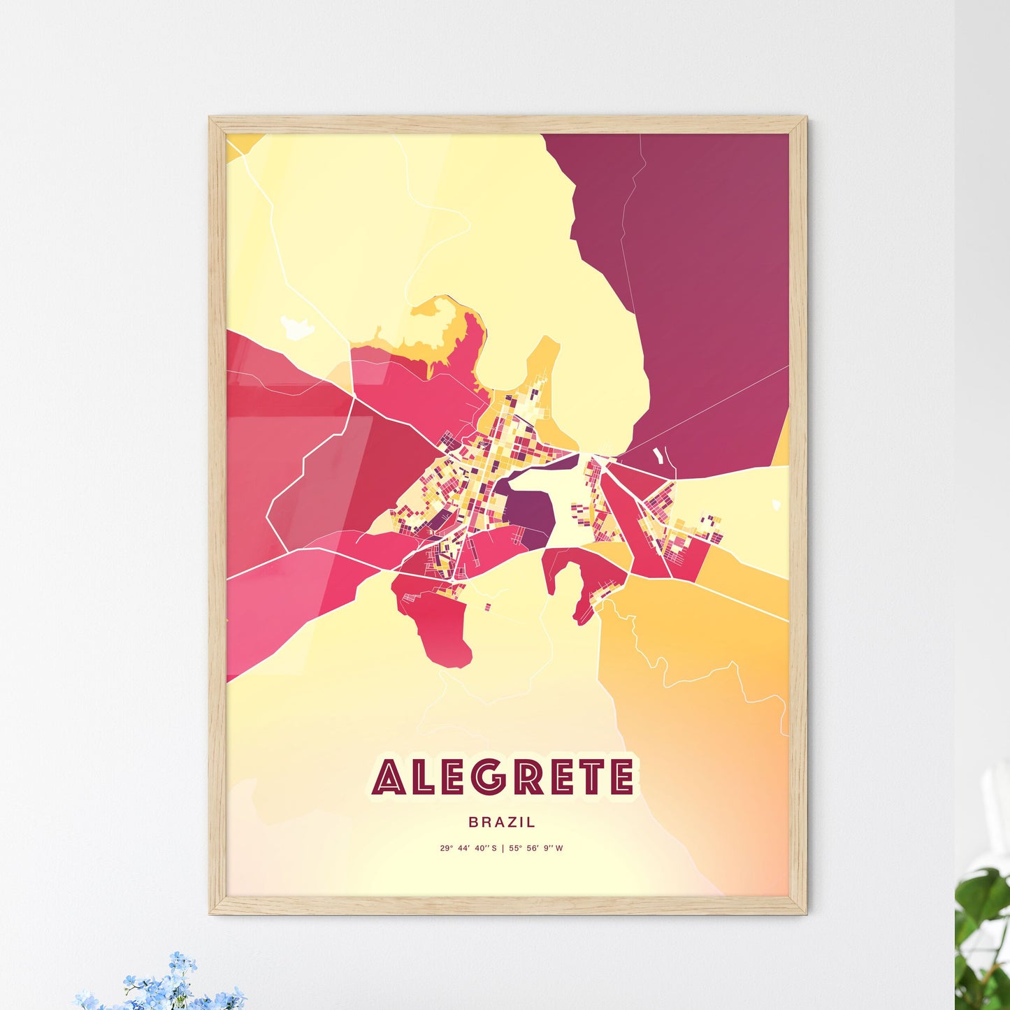 Colorful ALEGRETE BRAZIL Fine Art Map Hot Red