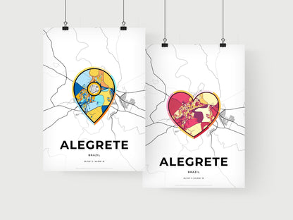 ALEGRETE BRAZIL minimal art map with a colorful icon. Where it all began, Couple map gift.