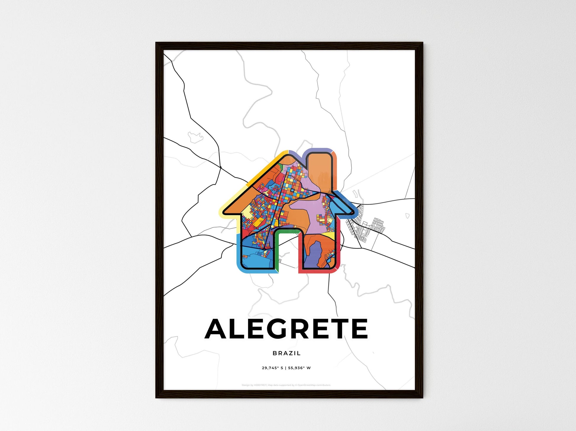 ALEGRETE BRAZIL minimal art map with a colorful icon. Where it all began, Couple map gift. Style 3
