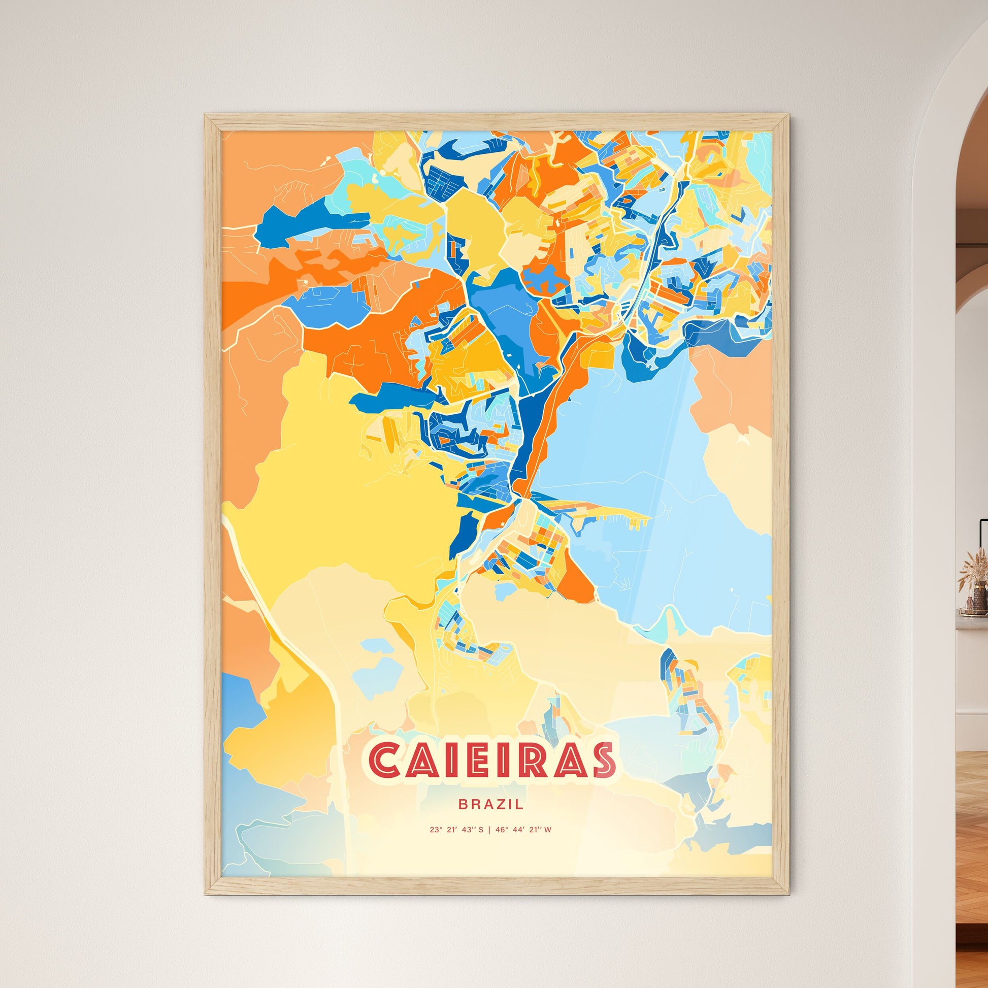 Colorful CAIEIRAS BRAZIL Fine Art Map Blue Orange