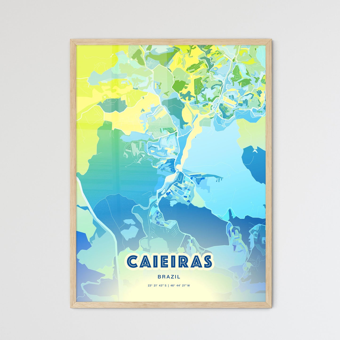 Colorful CAIEIRAS BRAZIL Fine Art Map Cool Blue