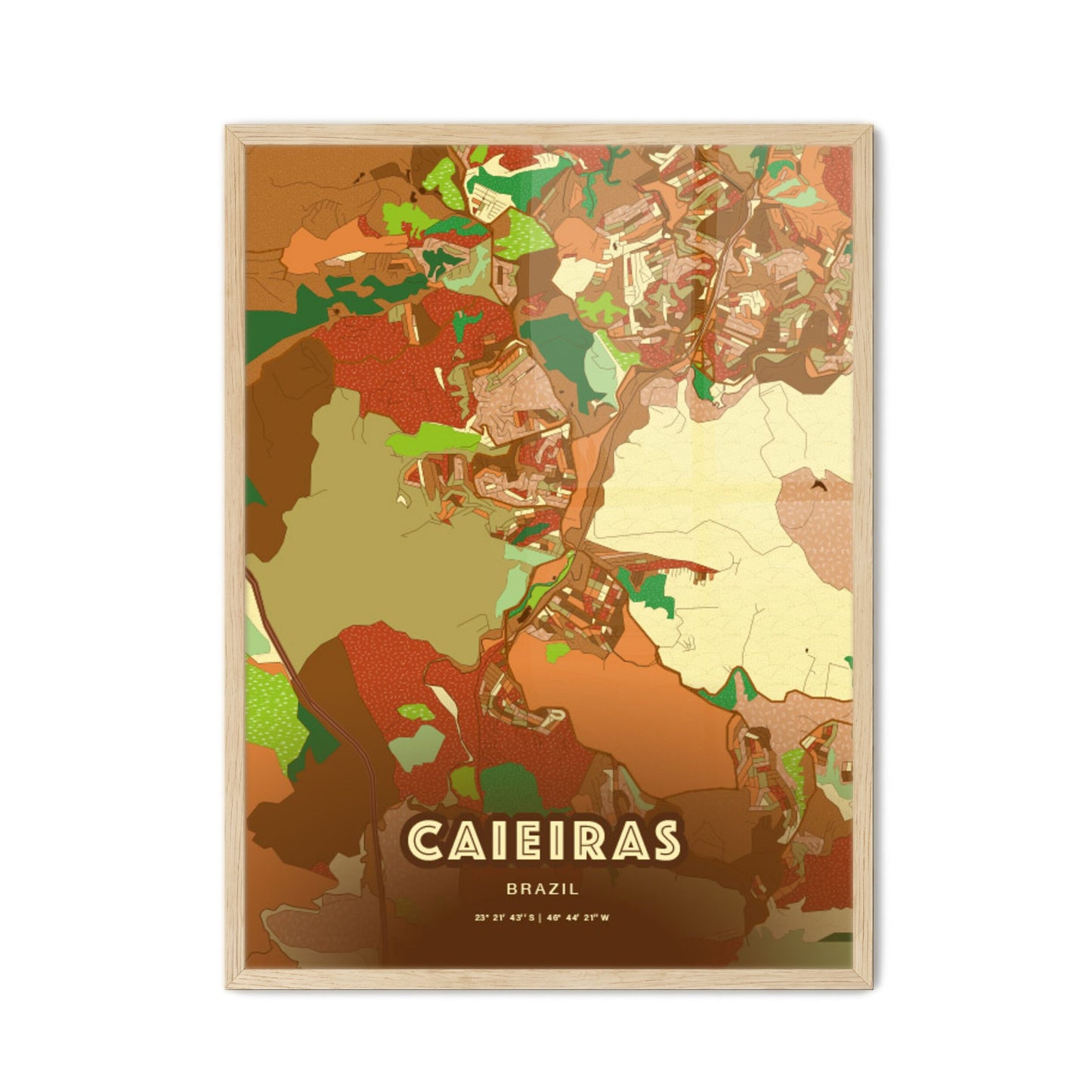 Colorful CAIEIRAS BRAZIL Fine Art Map Farmhouse