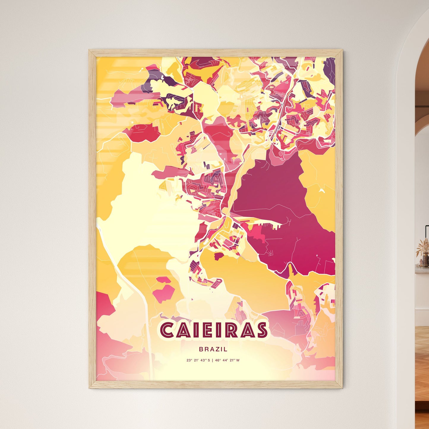 Colorful CAIEIRAS BRAZIL Fine Art Map Hot Red