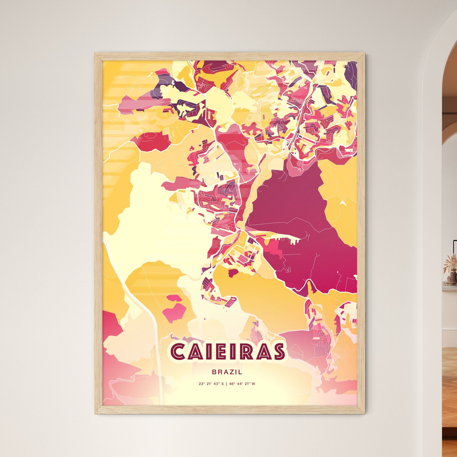 Colorful CAIEIRAS BRAZIL Fine Art Map Hot Red