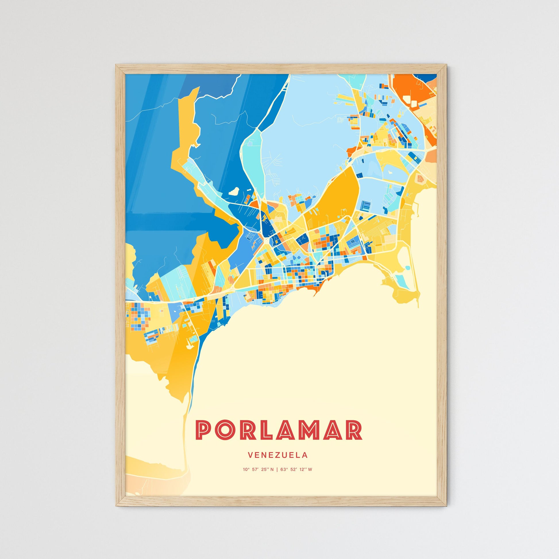 Colorful PORLAMAR VENEZUELA Fine Art Map Blue Orange