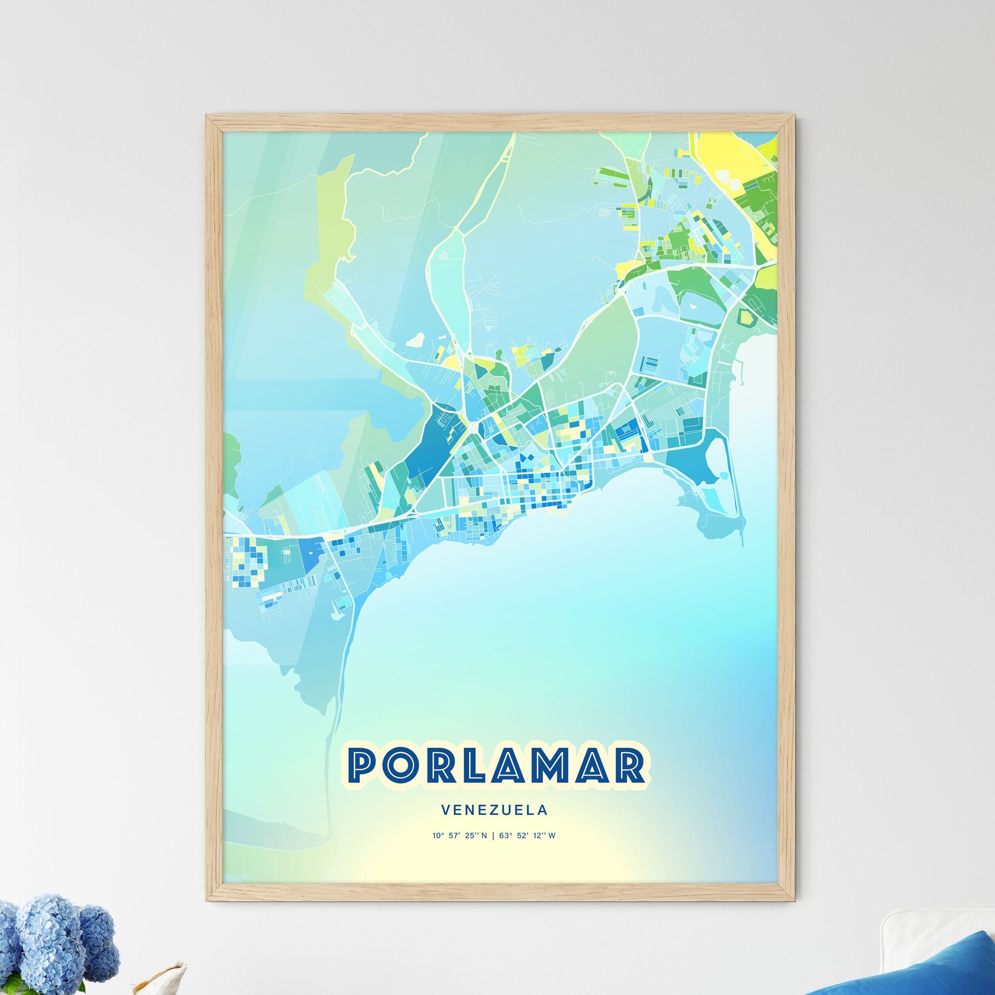 Colorful PORLAMAR VENEZUELA Fine Art Map Cool Blue