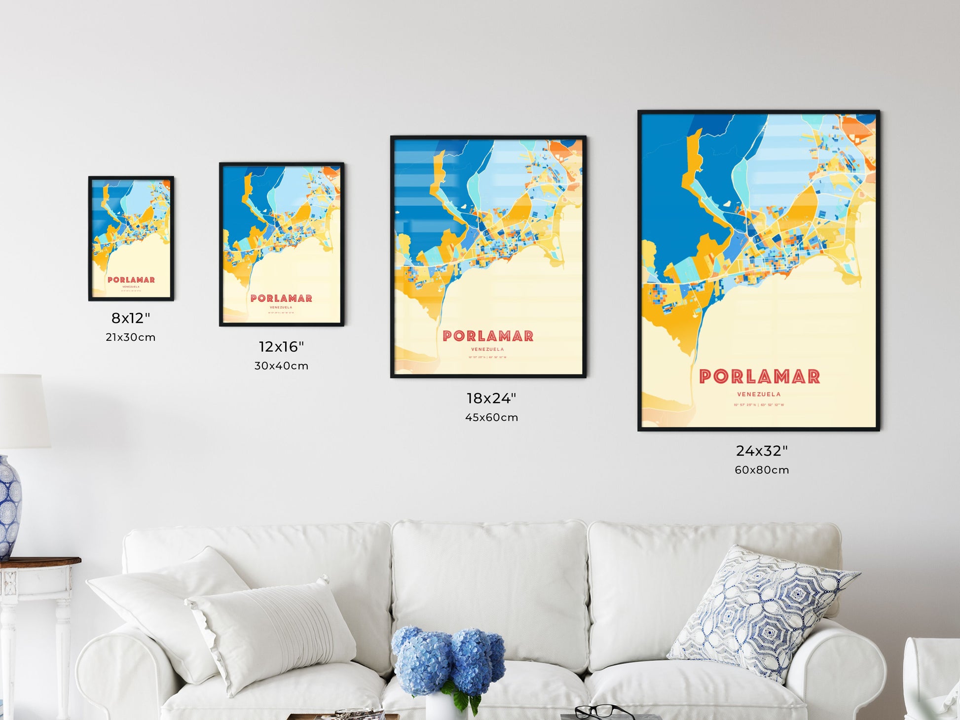 Colorful PORLAMAR VENEZUELA Fine Art Map Blue Orange