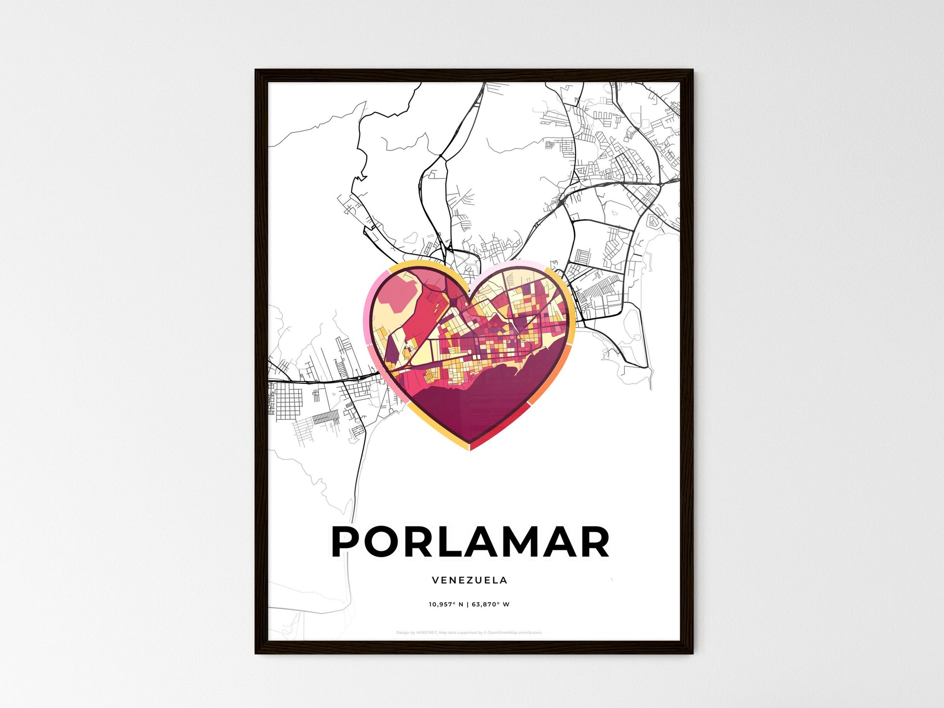 Porlamar Venezuela wedding art map with heart icon