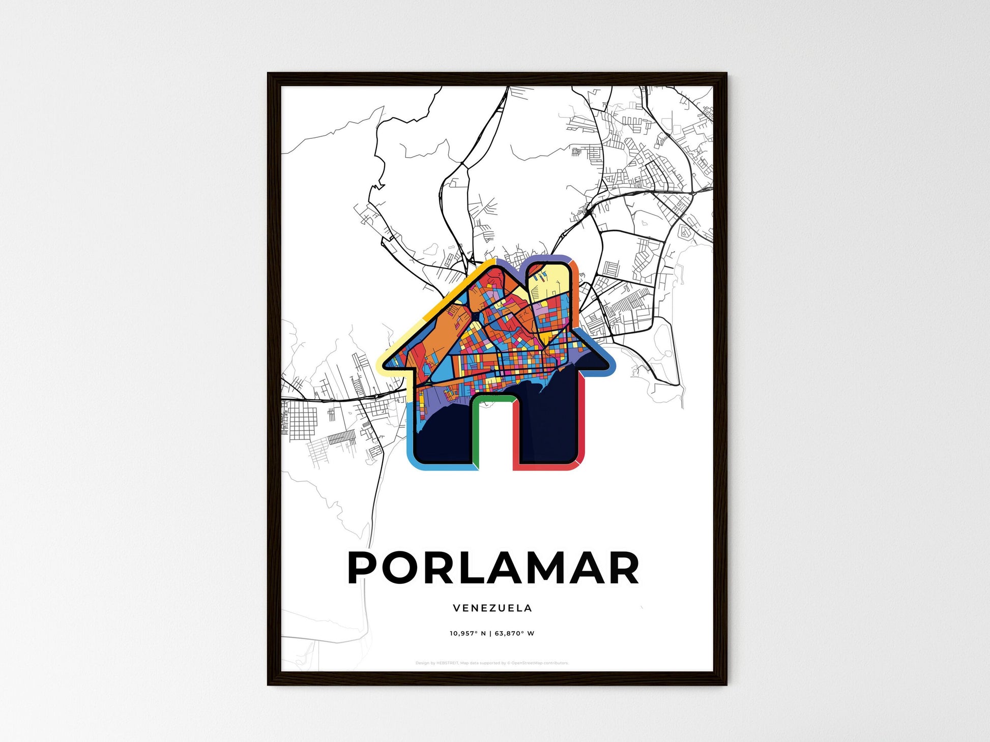 Porlamar Venezuela wedding art map with home icon