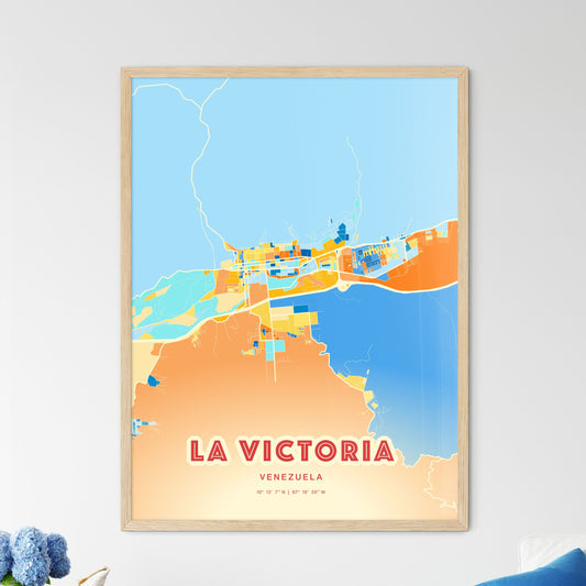 Colorful LA VICTORIA VENEZUELA Fine Art Map Blue Orange