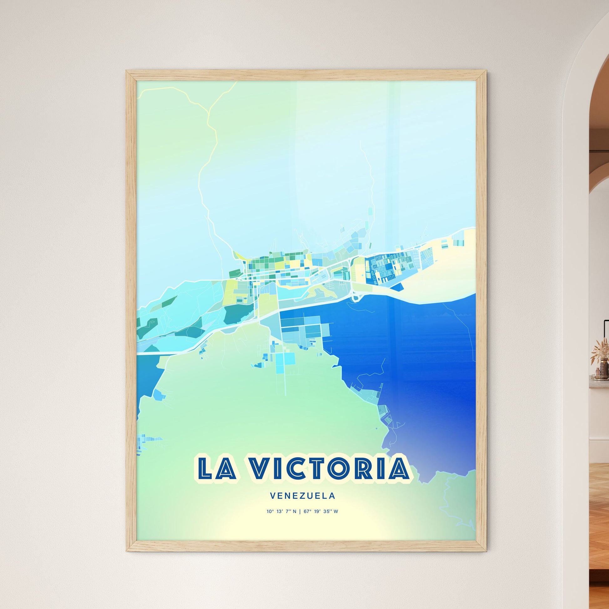 Colorful LA VICTORIA VENEZUELA Fine Art Map Cool Blue