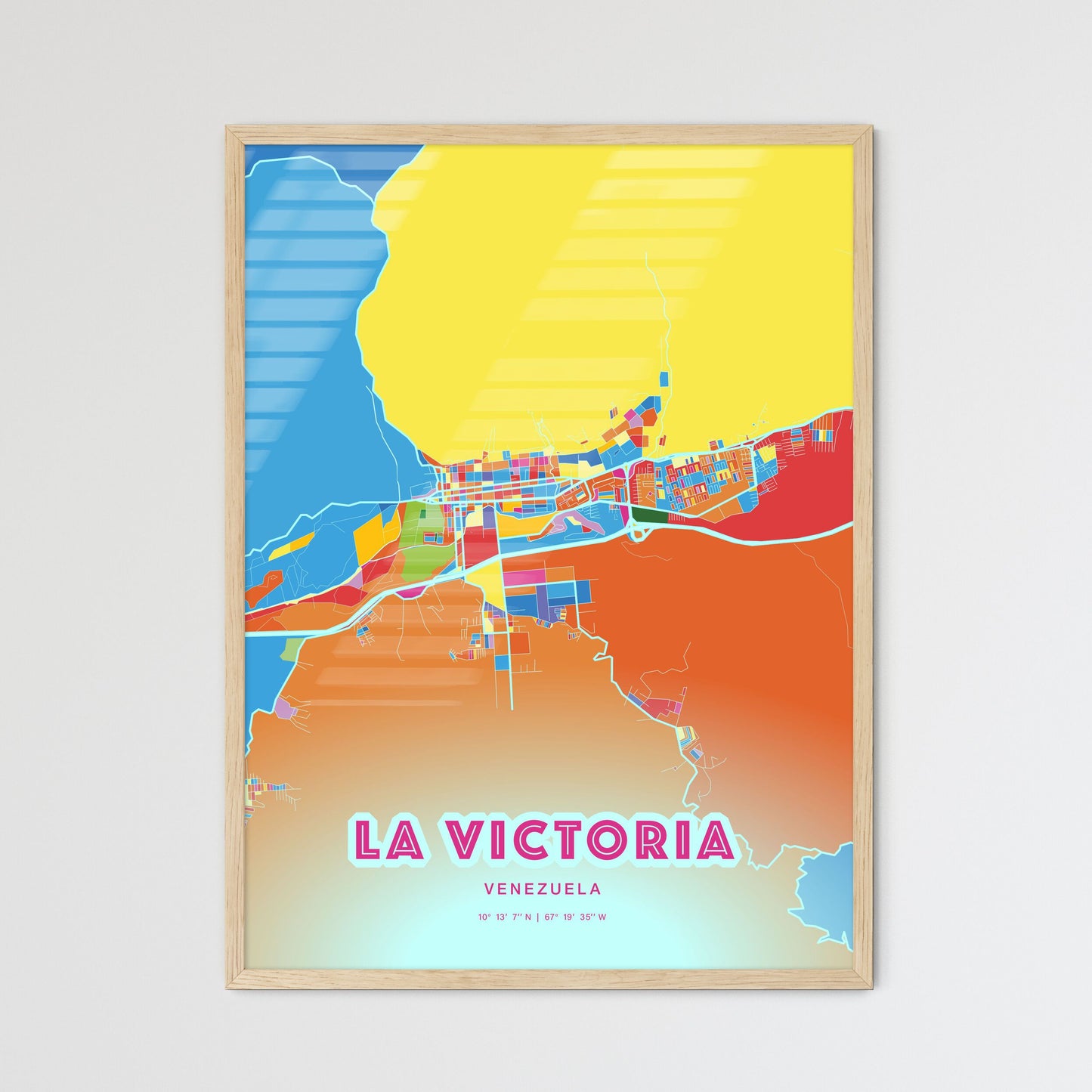 Colorful LA VICTORIA VENEZUELA Fine Art Map Crazy Colors