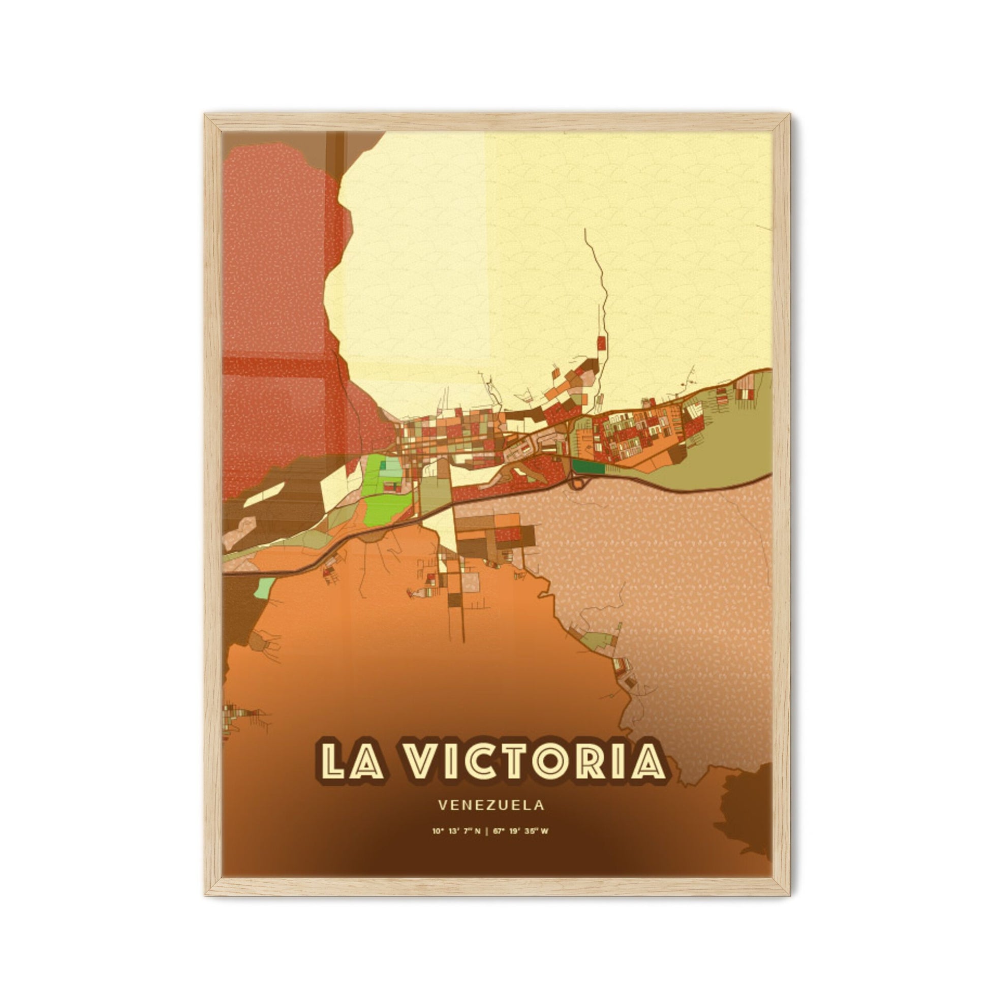 Colorful LA VICTORIA VENEZUELA Fine Art Map Farmhouse