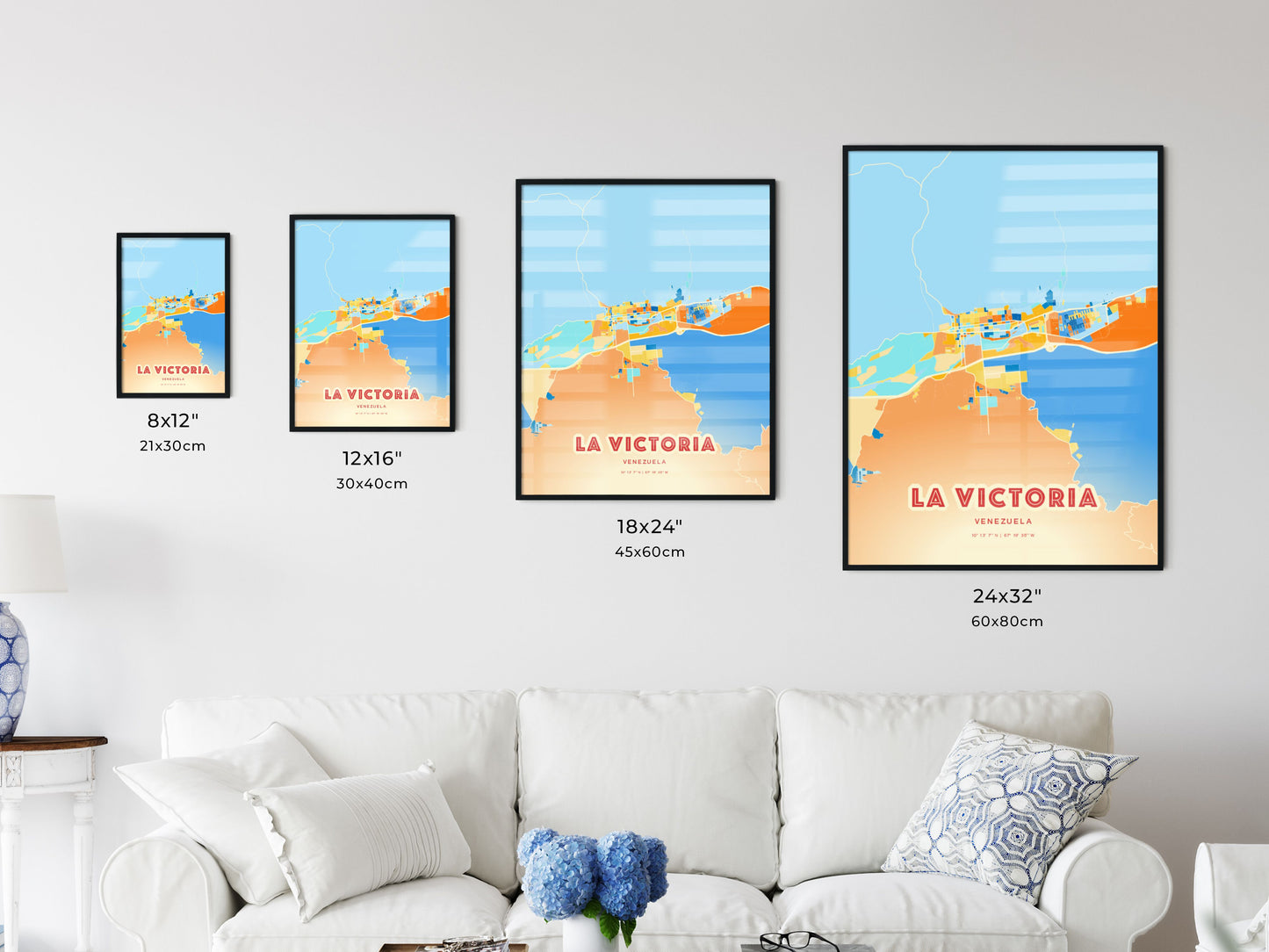 Colorful LA VICTORIA VENEZUELA Fine Art Map Blue Orange