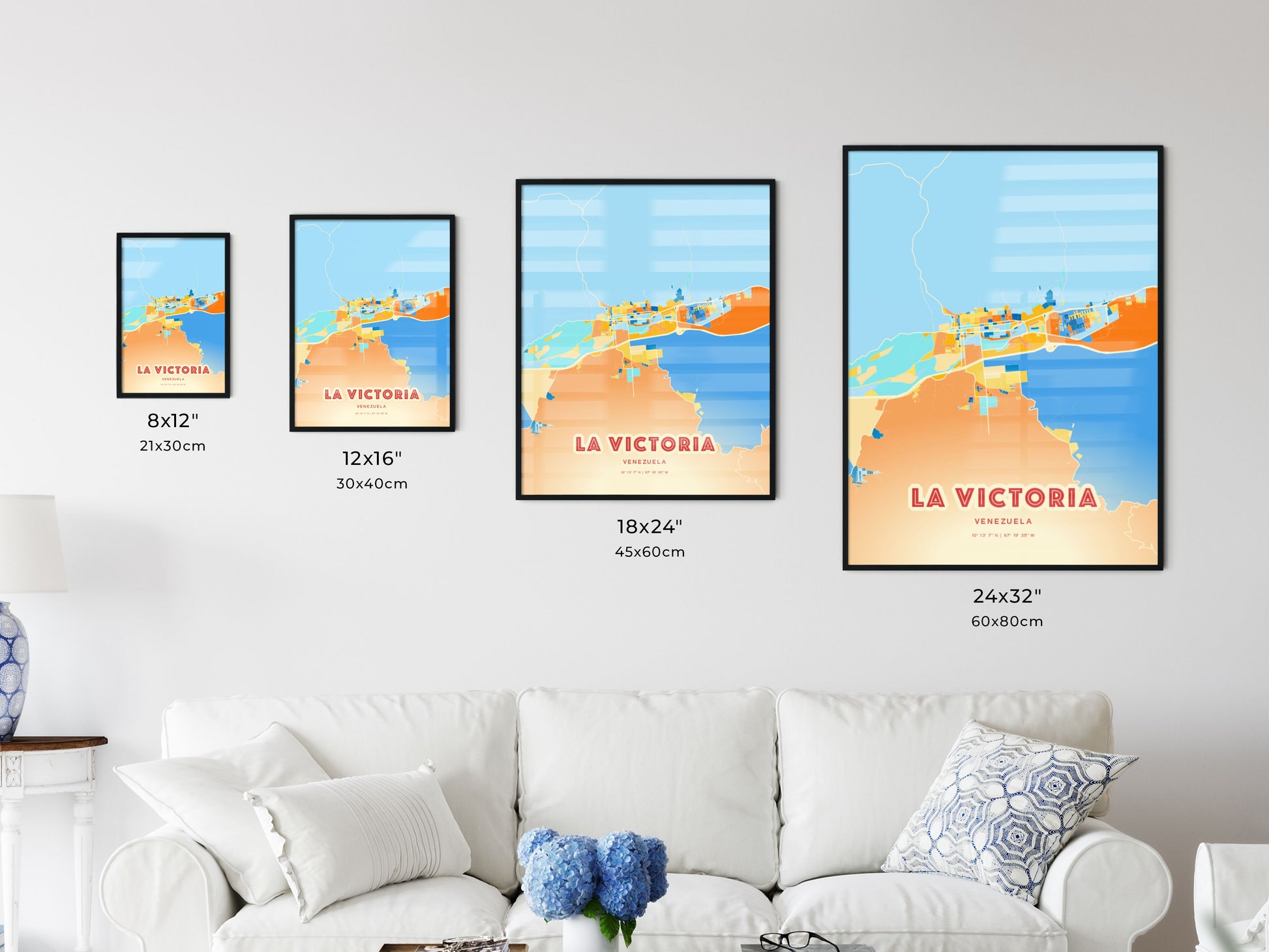 Colorful LA VICTORIA VENEZUELA Fine Art Map Blue Orange