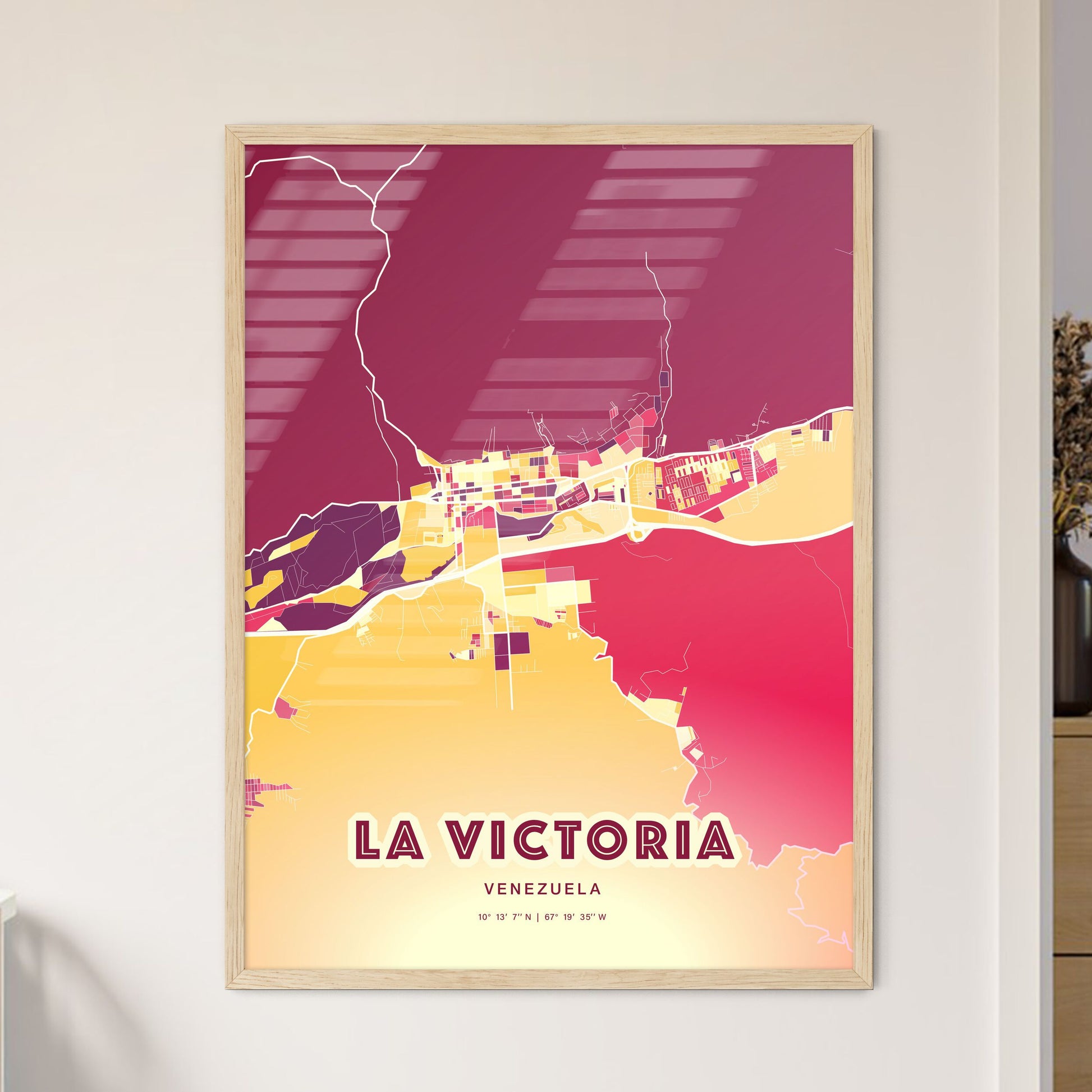 Colorful LA VICTORIA VENEZUELA Fine Art Map Hot Red