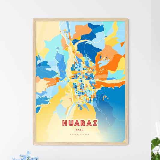 Colorful HUARAZ PERU Fine Art Map Blue Orange