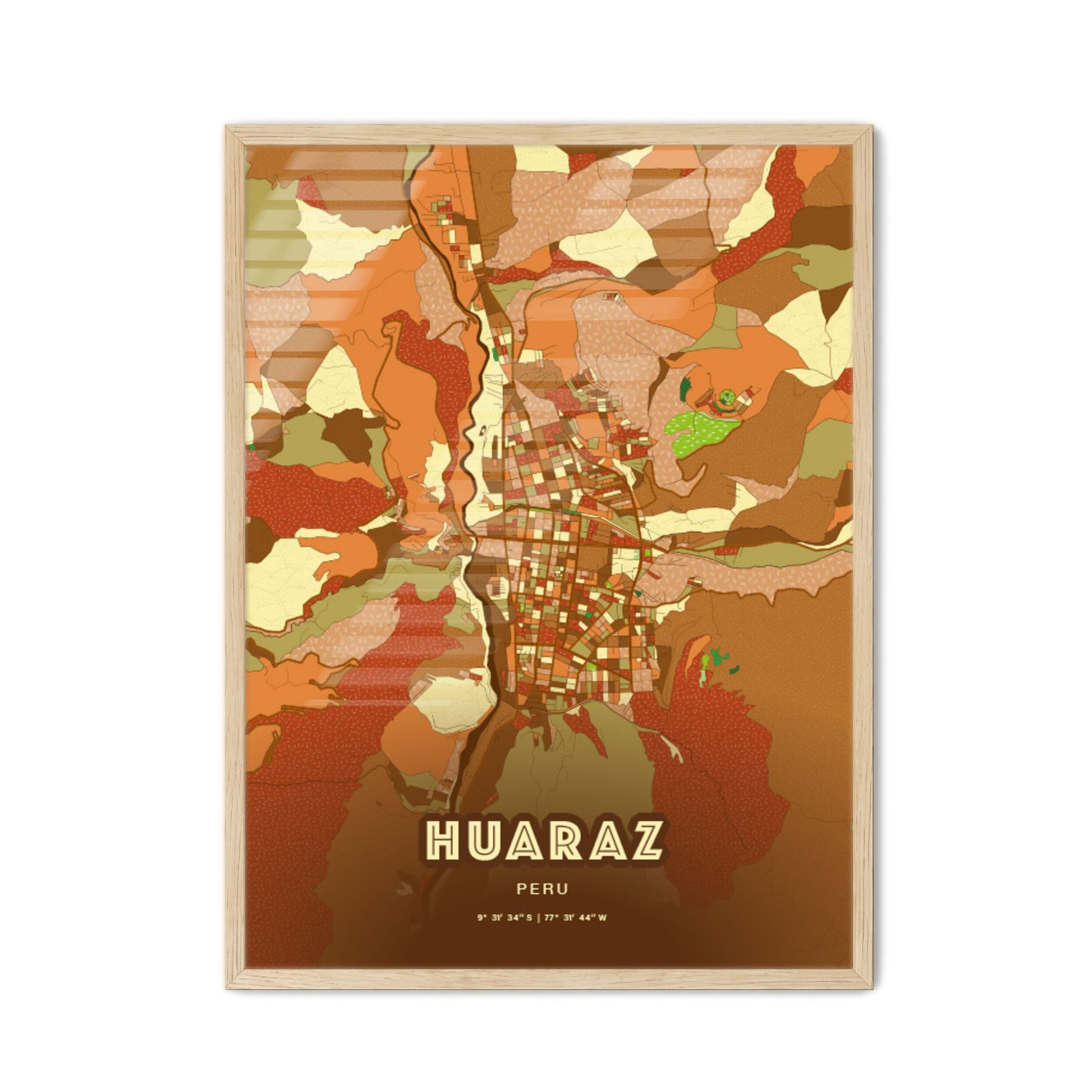 Colorful HUARAZ PERU Fine Art Map Farmhouse